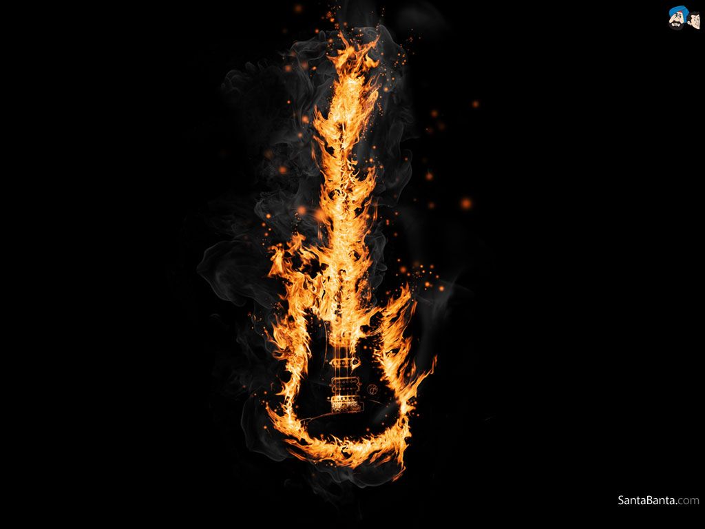 Guitar On Fire Fire Wallpaper HD