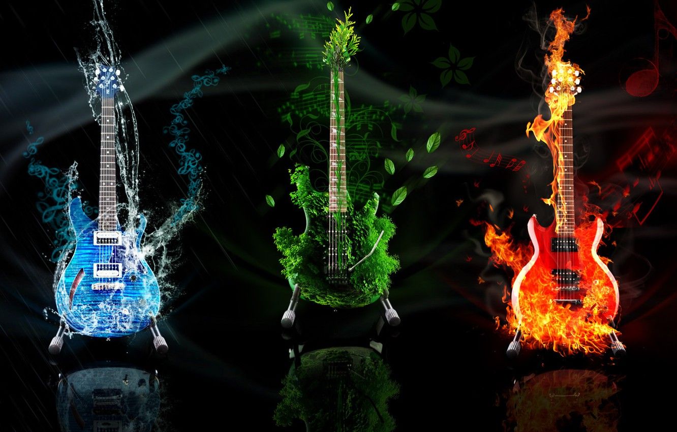 Wallpaper water, fire, earth, element, guitar image for desktop, section музыка