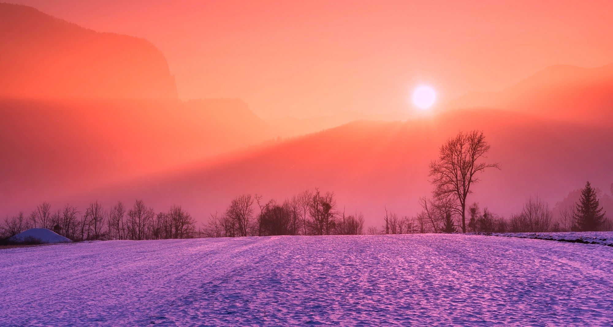 Wallpaper / winter snow sunrise sunset colors colorful 4k wallpaper
