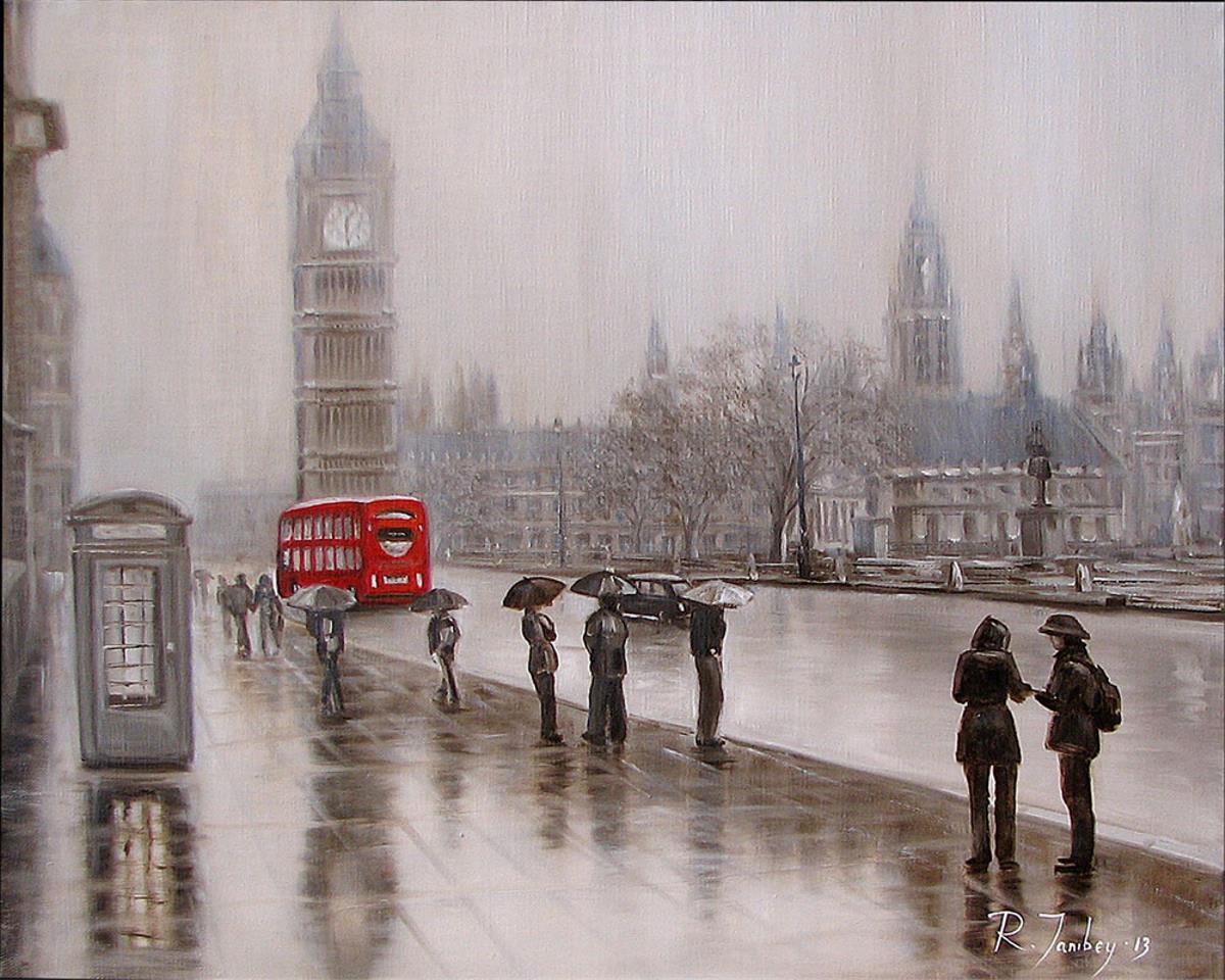 50x40 Rainy London Oil Canvas Painting By Rauf Janibekov