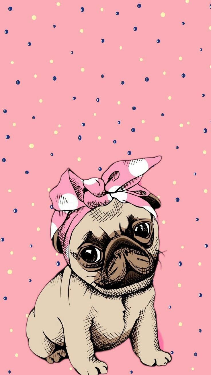 Cute cartoon pug dog which would look great as an adorable phone wallpaper. Papel de parede bonito para iphone, Wallpaper pug, Wallpaper