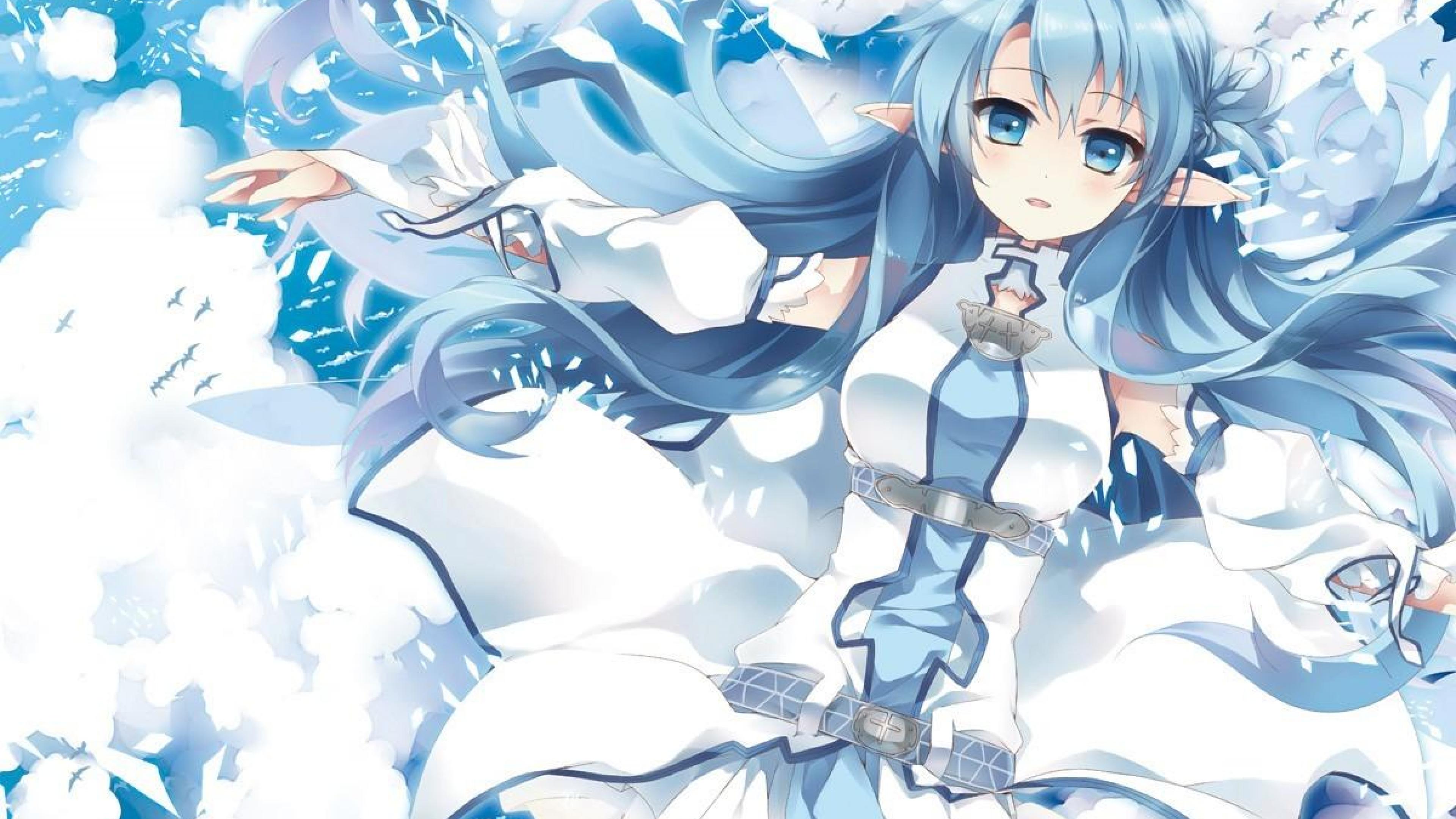 Blue Hairs Anime Girl Background Wallpaper 21512