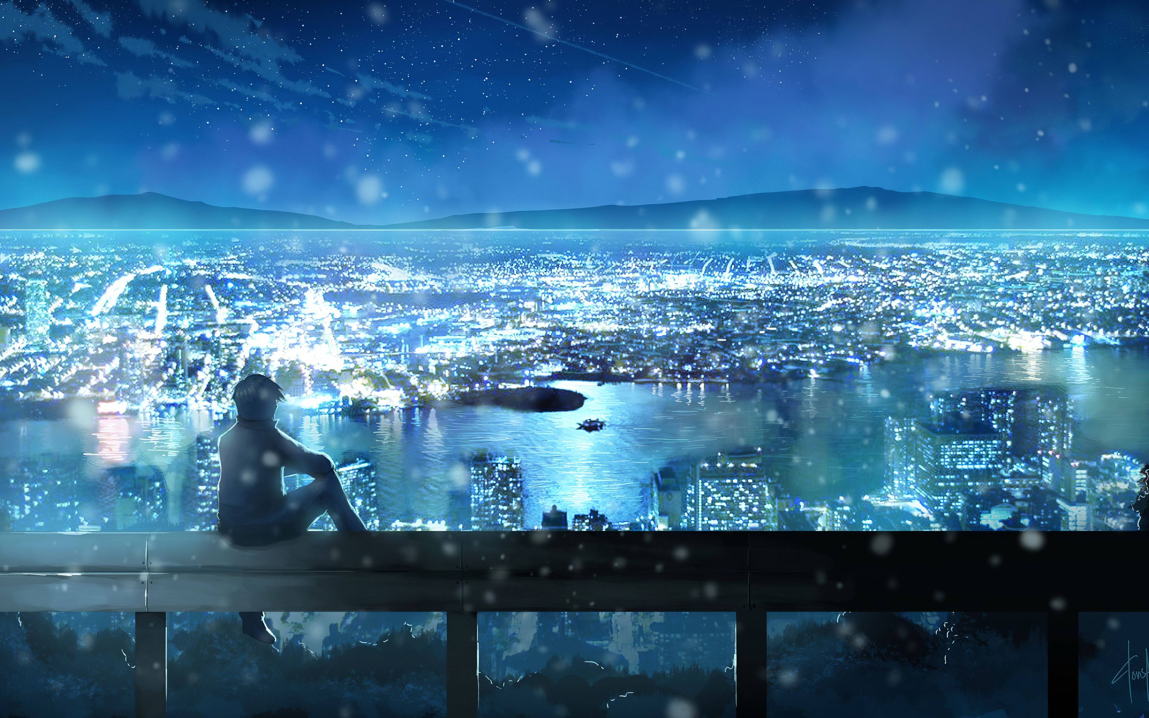 Anime Night City Scenery Wallpaper & Background Download