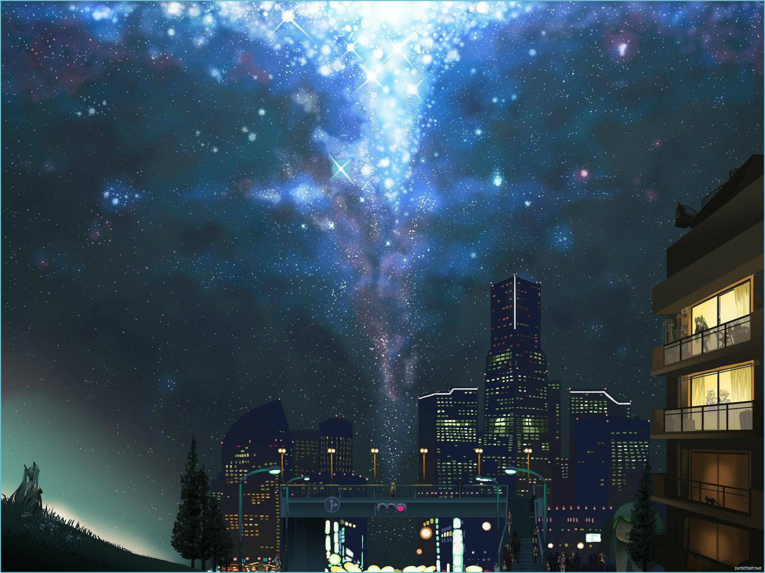 Anime, Night, Sky, City, Stars HD Wallpaper / Desktop And Mobile Sky City Wallpaper