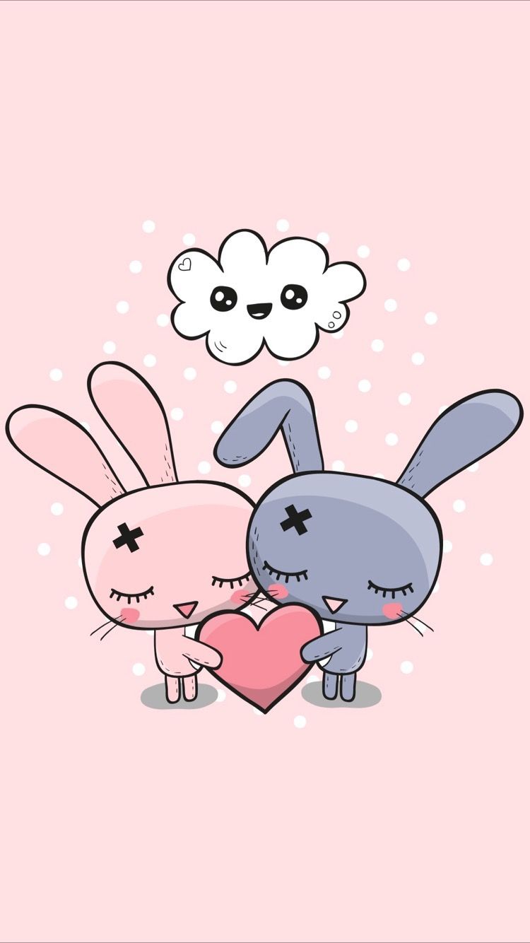 Tap to get free app! ⬆️ Cute love bunnies wallpaper for your iPhone 8 from Everpix app!. Bunny wallpaper, Rabbit wallpaper, Kawaii wallpaper