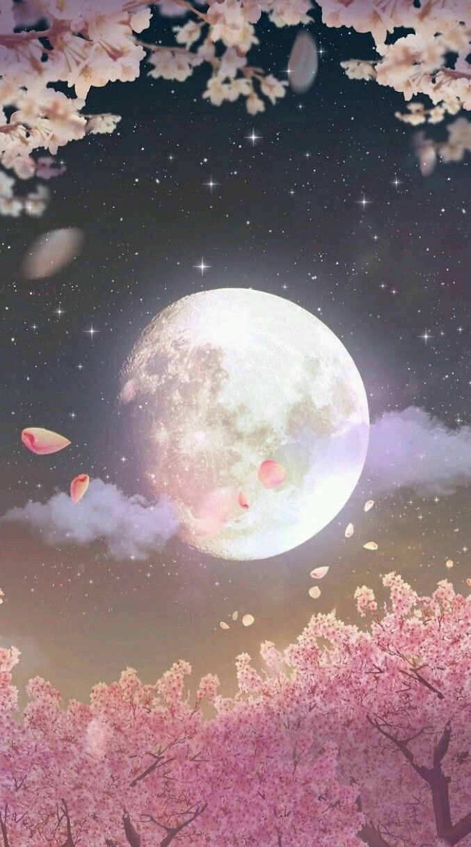 background, moon, wallpaper and flower
