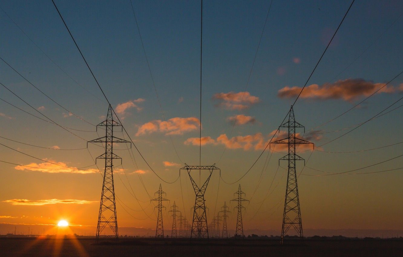 Wallpaper Field, The Sky, The Sun, Sunset, Wire, Power Lines, High Voltage Support Image For Desktop, Section пейзажи