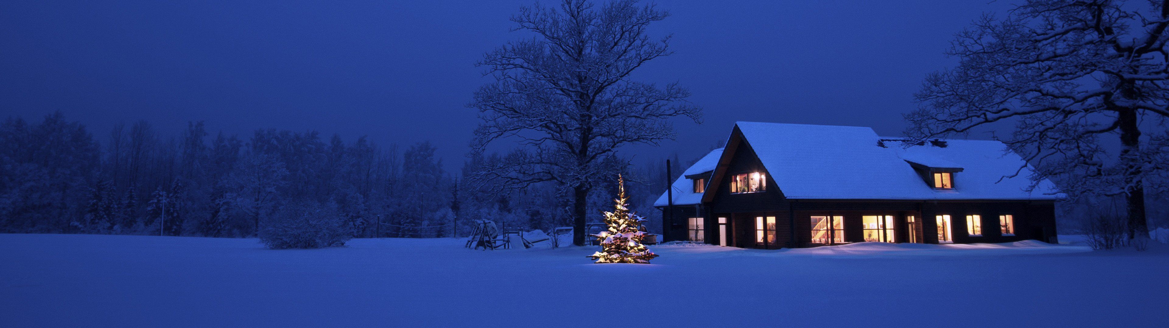 Christmas Tree And Cozy House With Snow Outside Wallpaper X 1080 Wallpaper Vibrant Wallpaper & Background Download