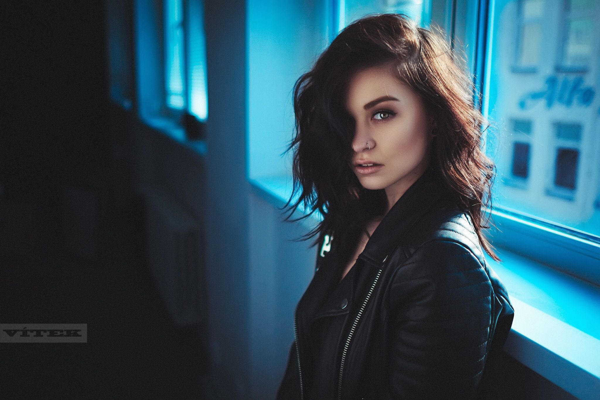Women Face Portrait Leather Jackets .wallha.com