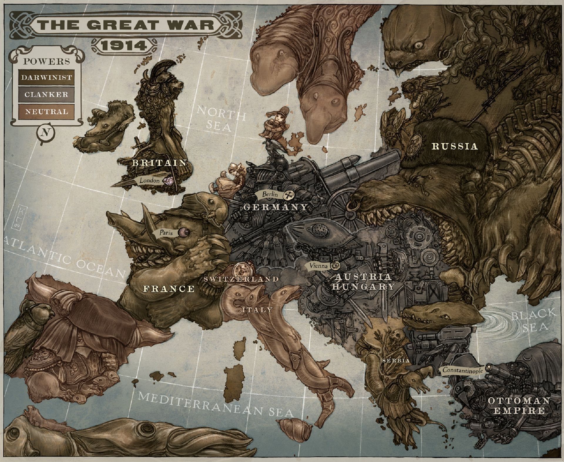 digital art, Map, Europe, Steampunk .wallup.net