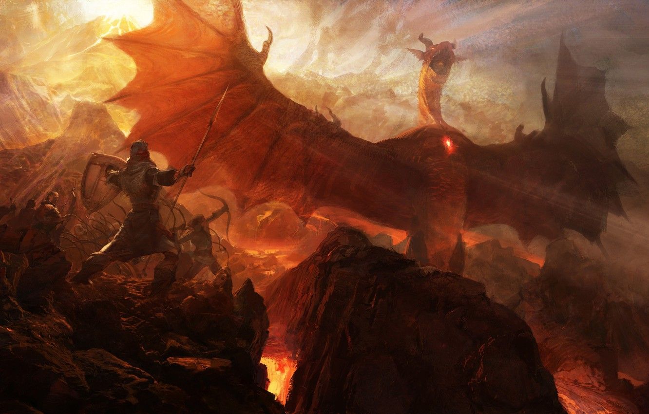 Wallpaper rocks, dragon, war, art, lava .goodfon.com