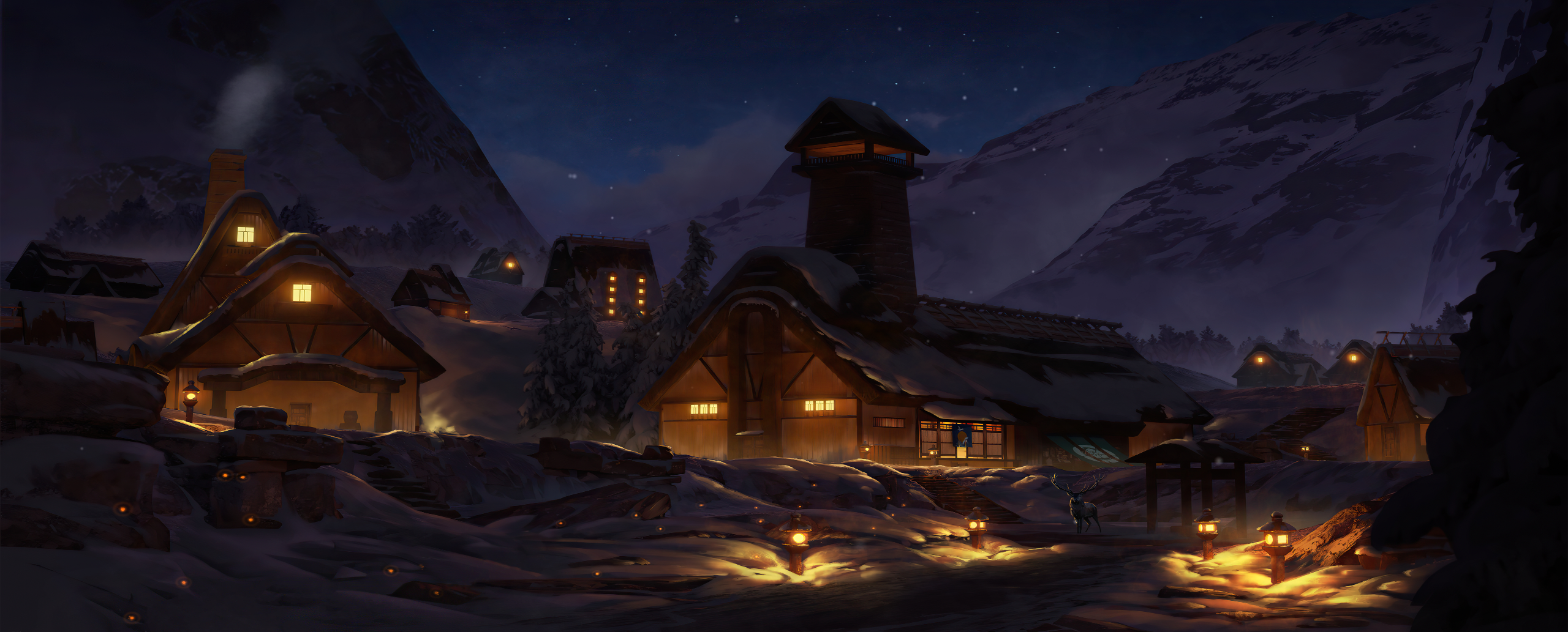 Winter night in Mountain Cabins 4K live wallpaper [DOWNLOAD FREE]