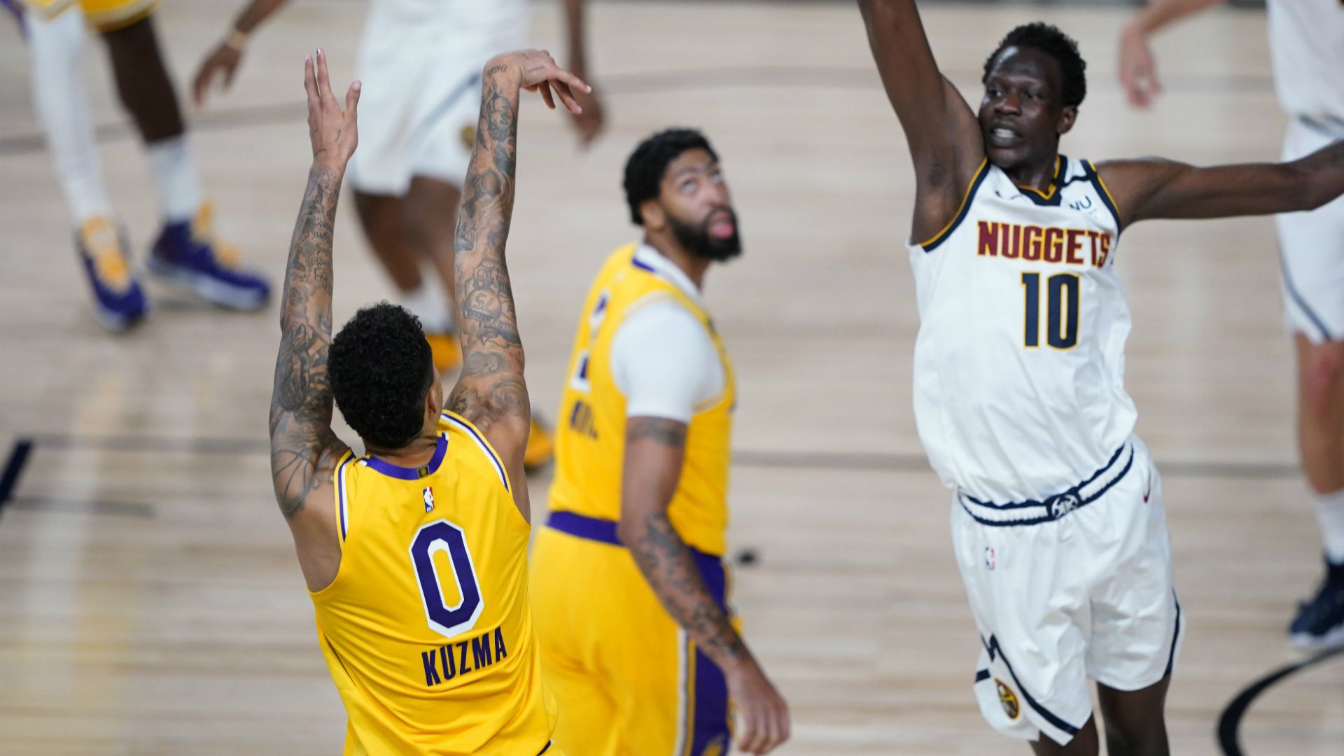 Lakers' Kyle Kuzma after draining shot .sportingnews.com