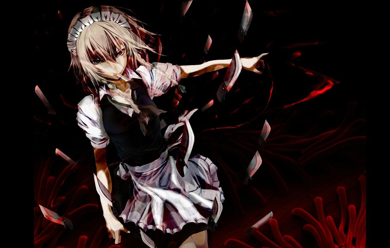 Wallpaper darkness, blood, knives, killer, touhou, Sakuya Izayoi image for desktop, section прочее