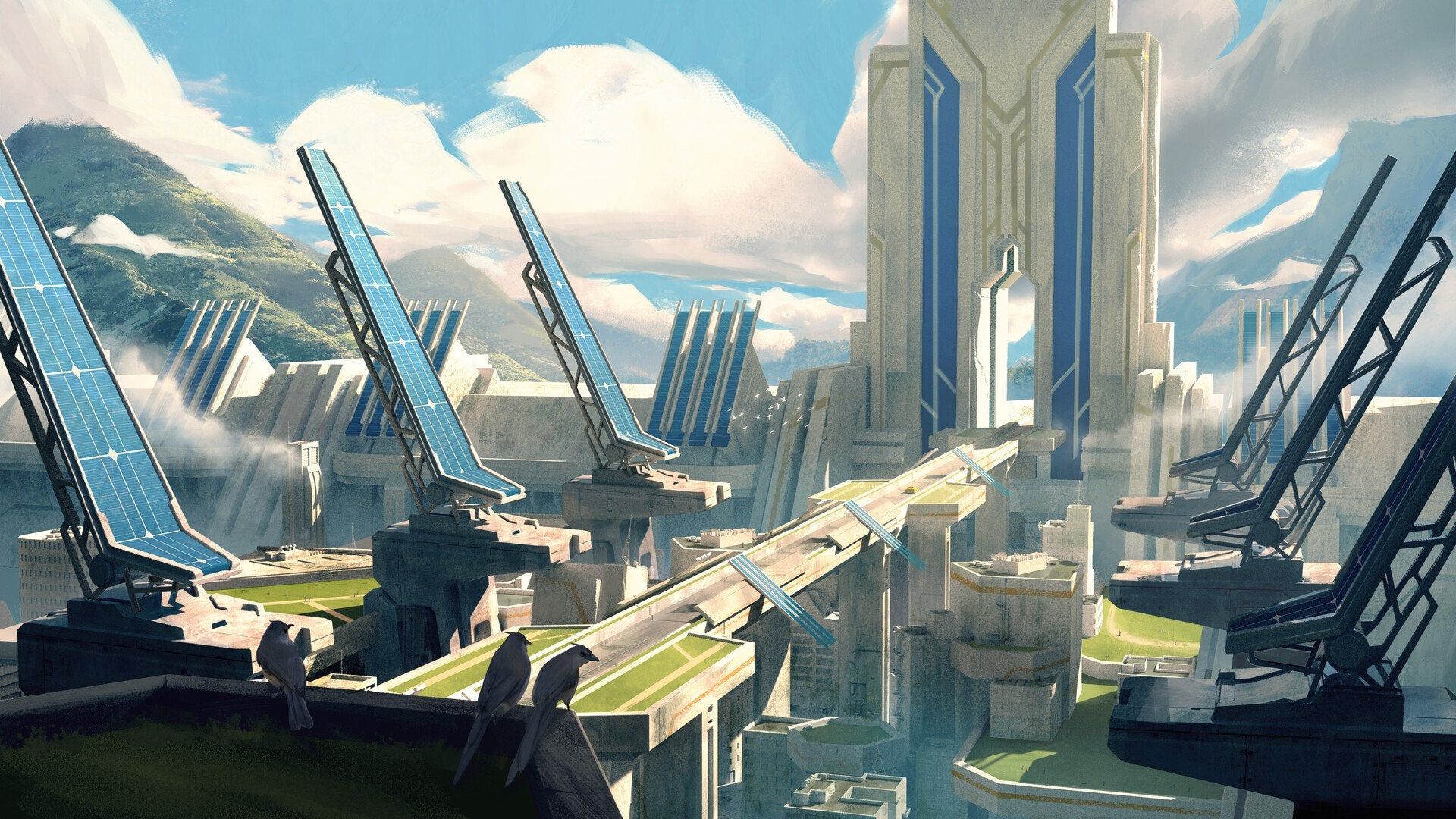 Looking for solarpunk city art for wallpaper background of my