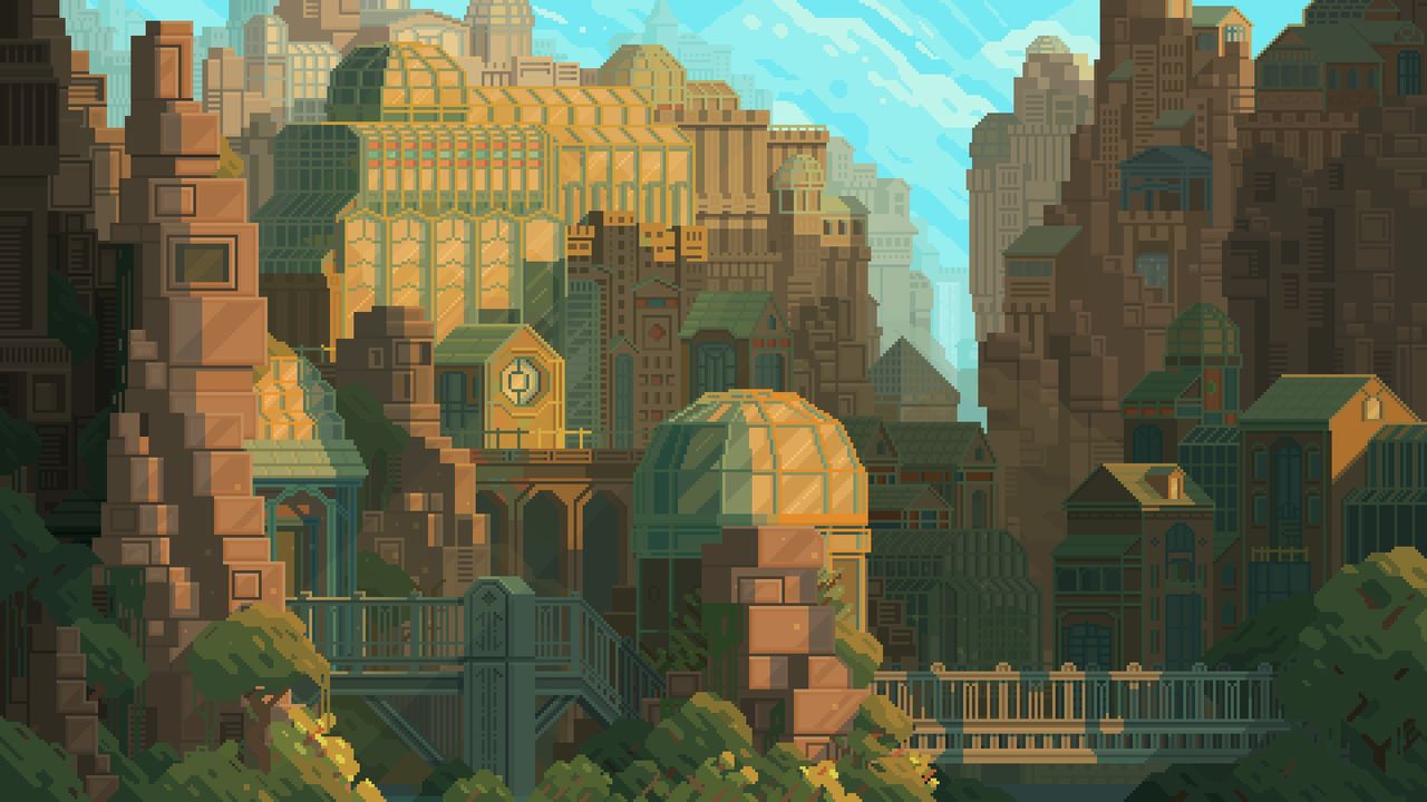 Looking for solarpunk city art for wallpaper background of my