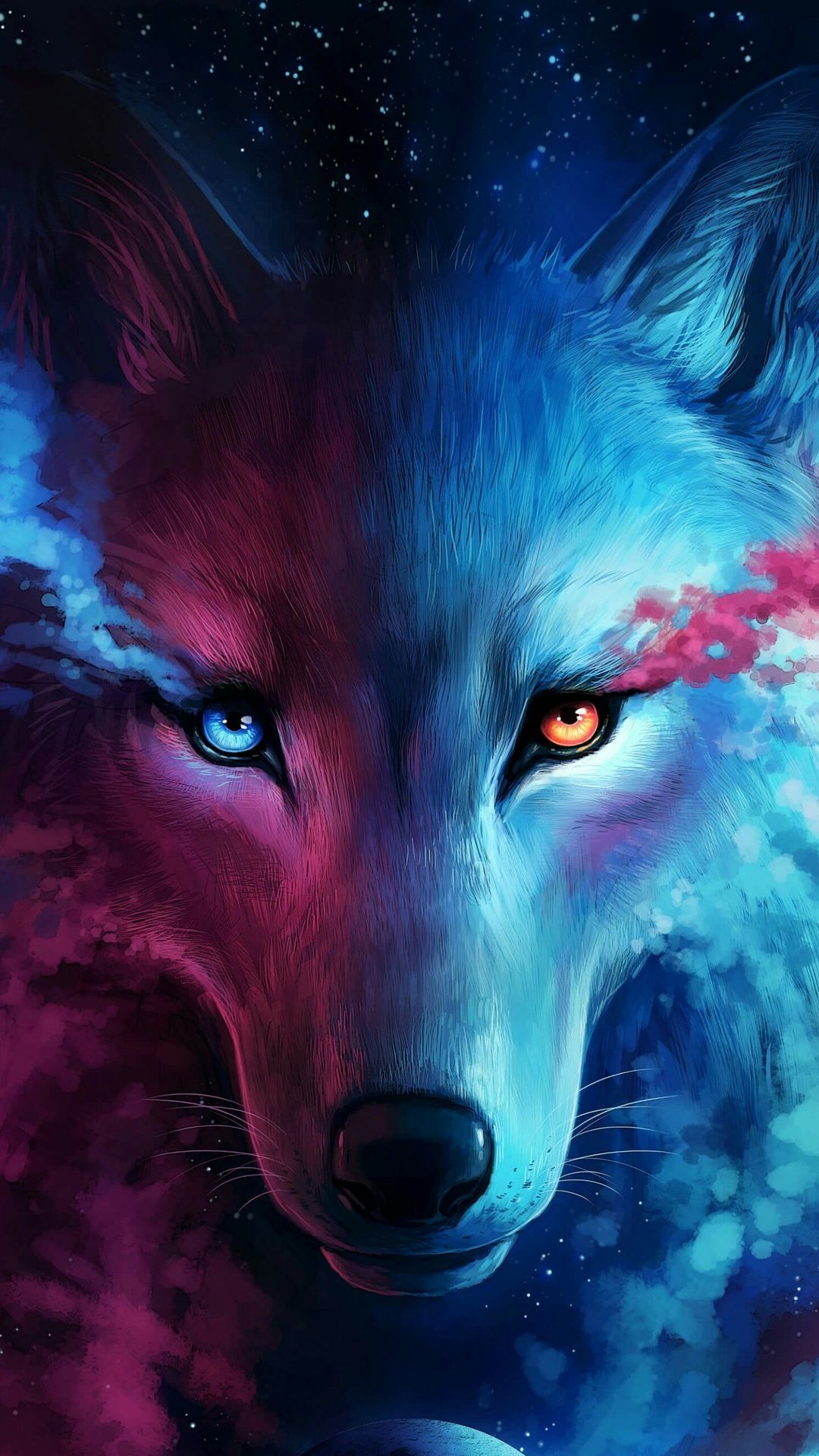 Pink And Blue Wolf Wallpaper