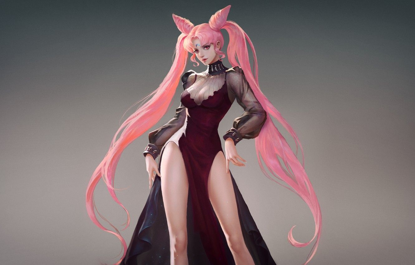 Wallpaper Girl, Minimalism, Figure, Girl, , , Figure, Minimalism, Curls, Baby, Sailor Moon, Pink Hair, ChibiUsa, Jilly Liu, by Jilly Liu, Sailor Chibi Moon image for desktop, section прочее