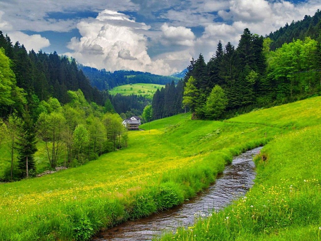 Sky Path Mountain Slope Summer House Cabin Trees Nature Walk Rest Grass Valley Greenery HD Wallpaper Download. Nature, Walking in nature, Summer house