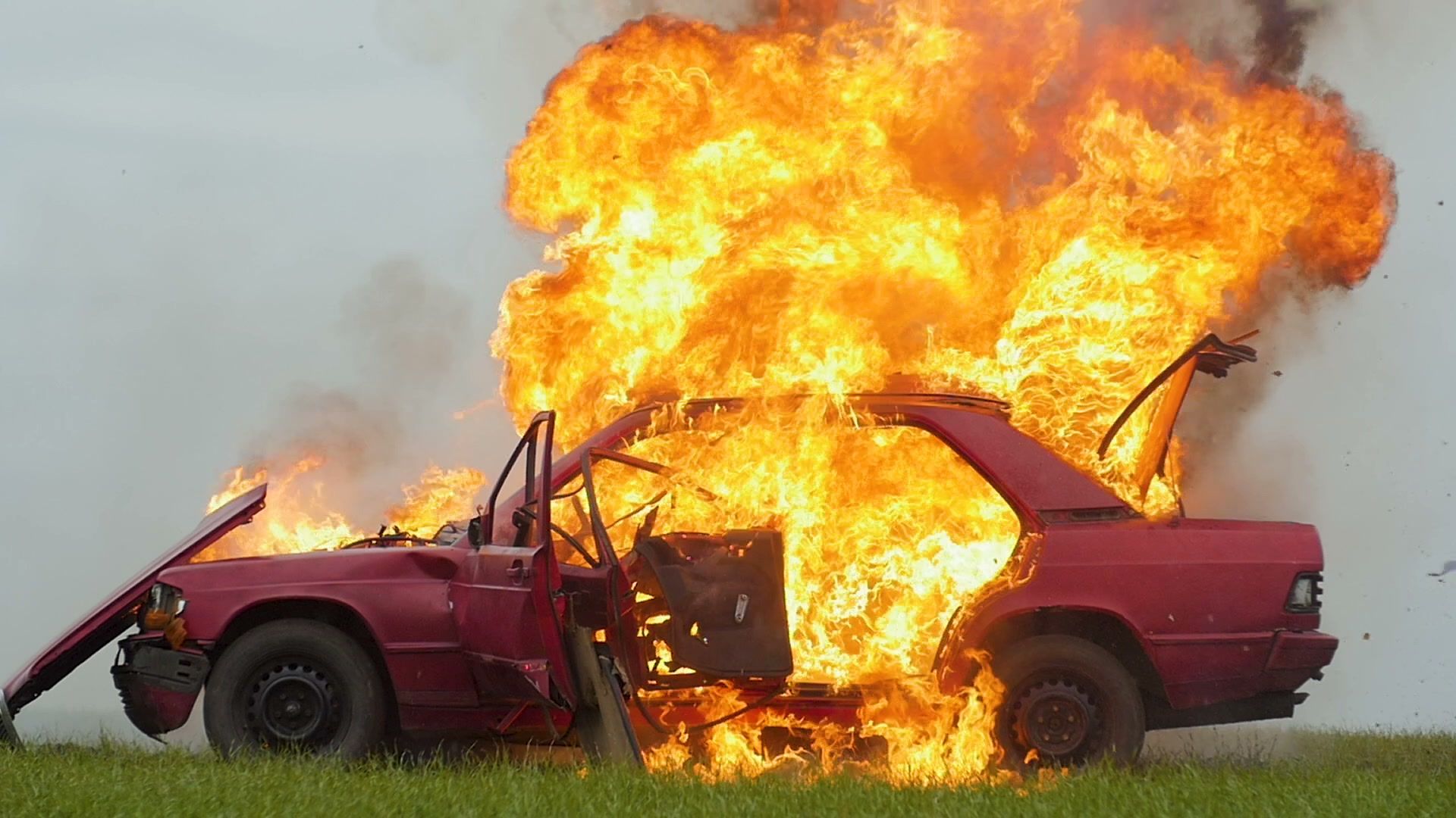 Car On Fire. Slow Motion. Stock Footage .com