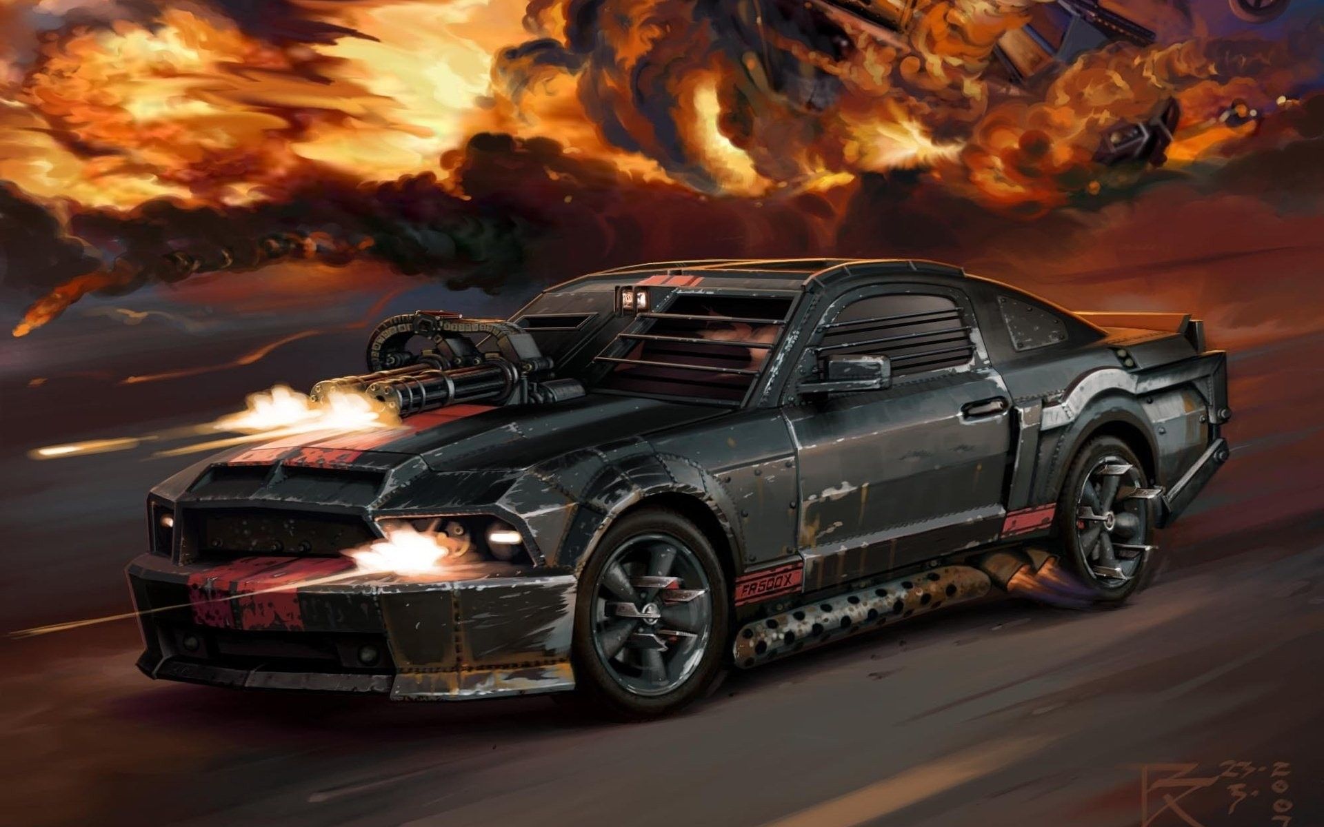 Black guns cars explosions digital art .wallpaperup.com