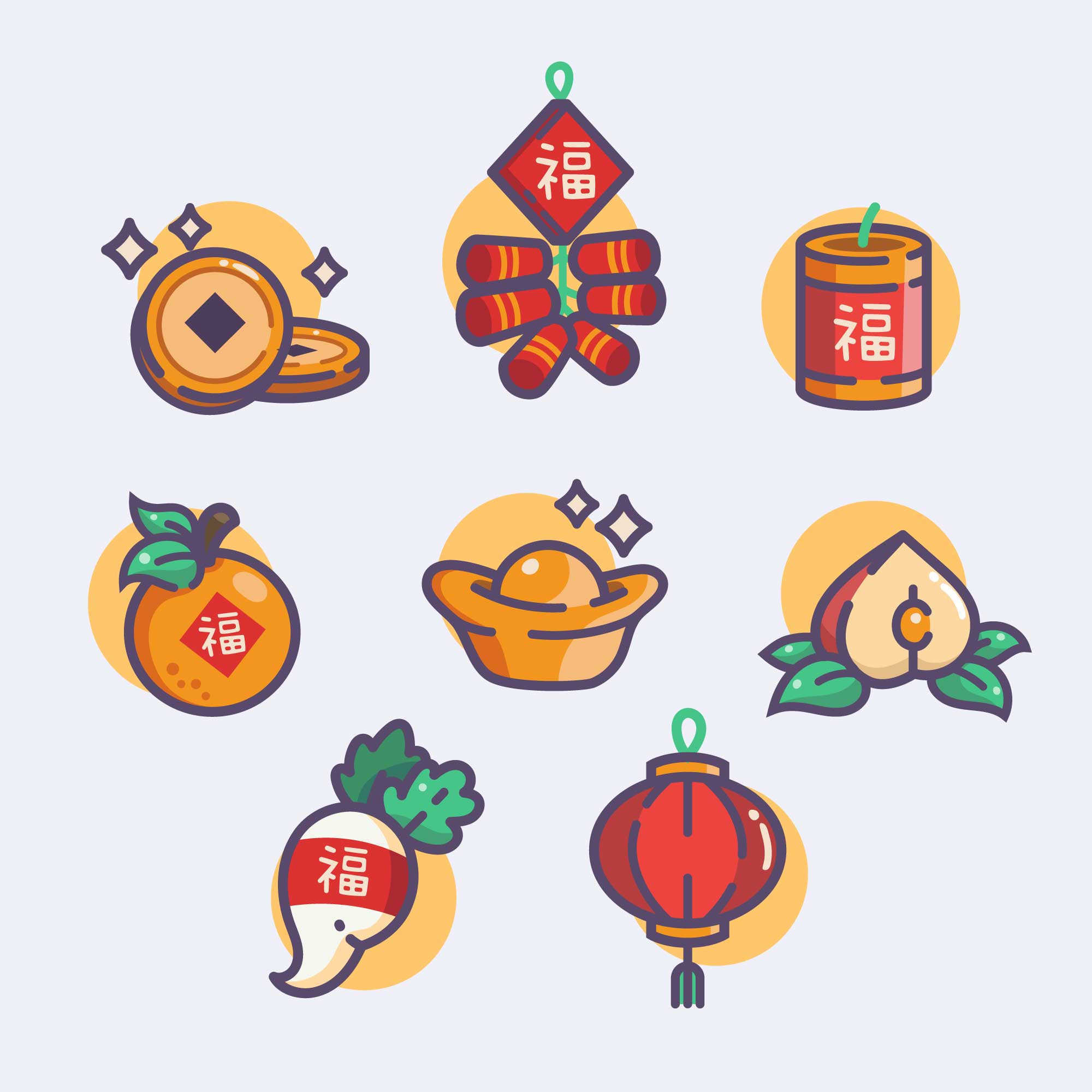 Set of Chinese New Year Cartoon Icon .vecteezy.com
