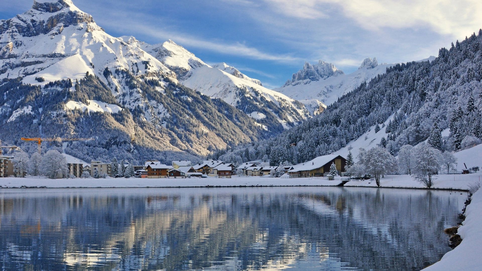 Download 1920x1080 HD Wallpaper engelberg ski resort lake reflection switzerland, Desktop Background HD