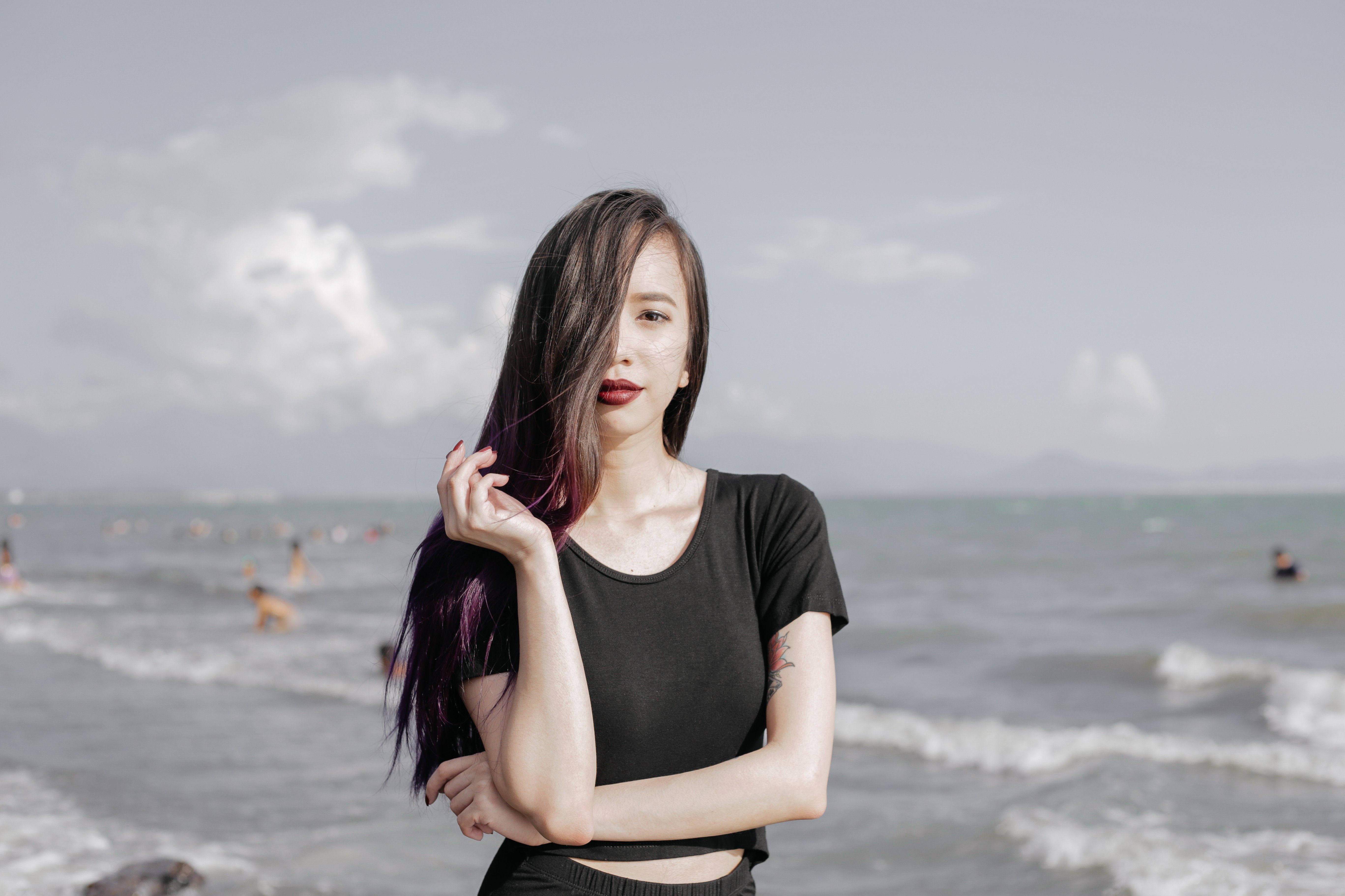 women Outdoors, Purple Hair, Black .wallup.net