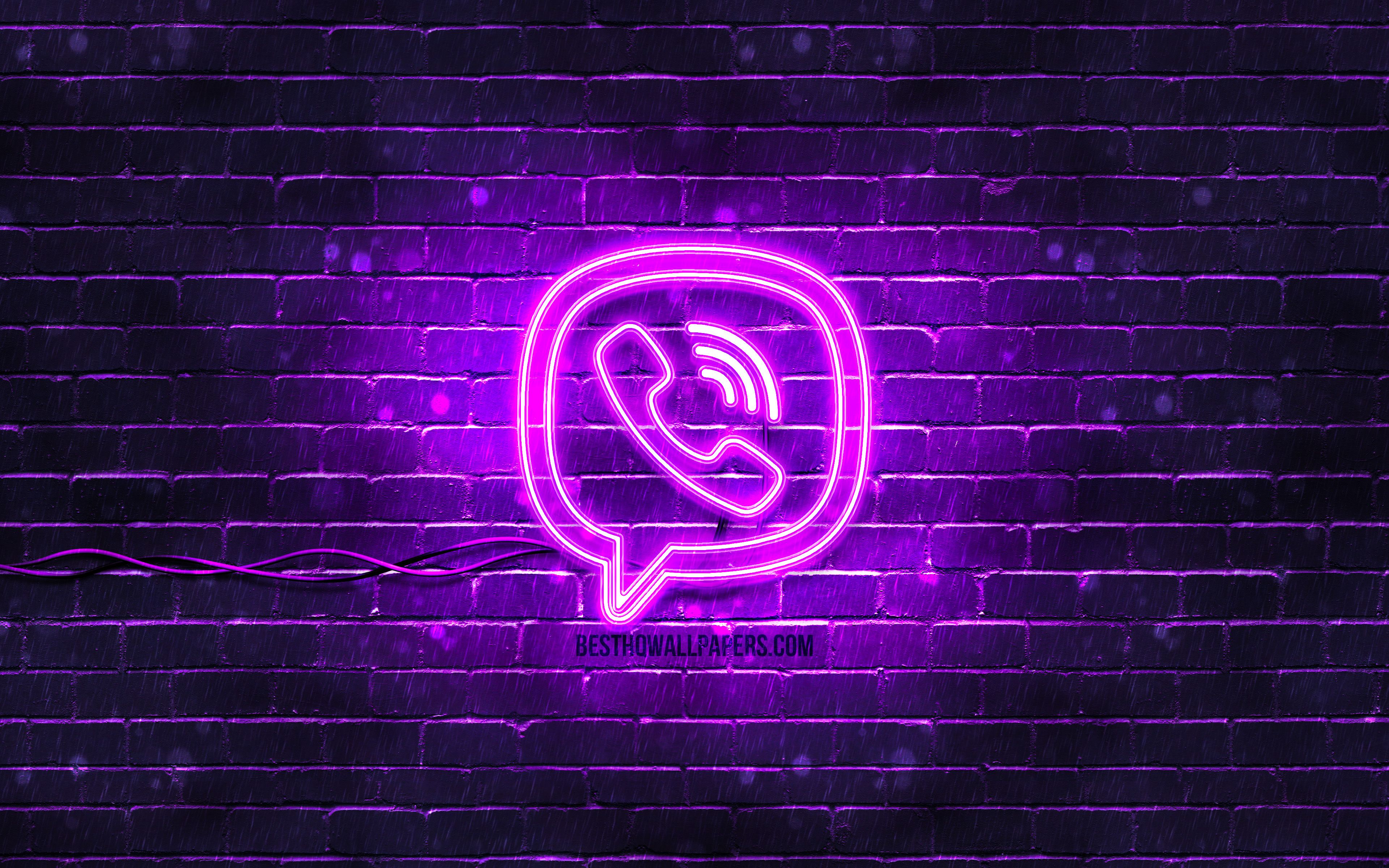 4k, violet brickwall, Viber logo .besthqwallpaper.com