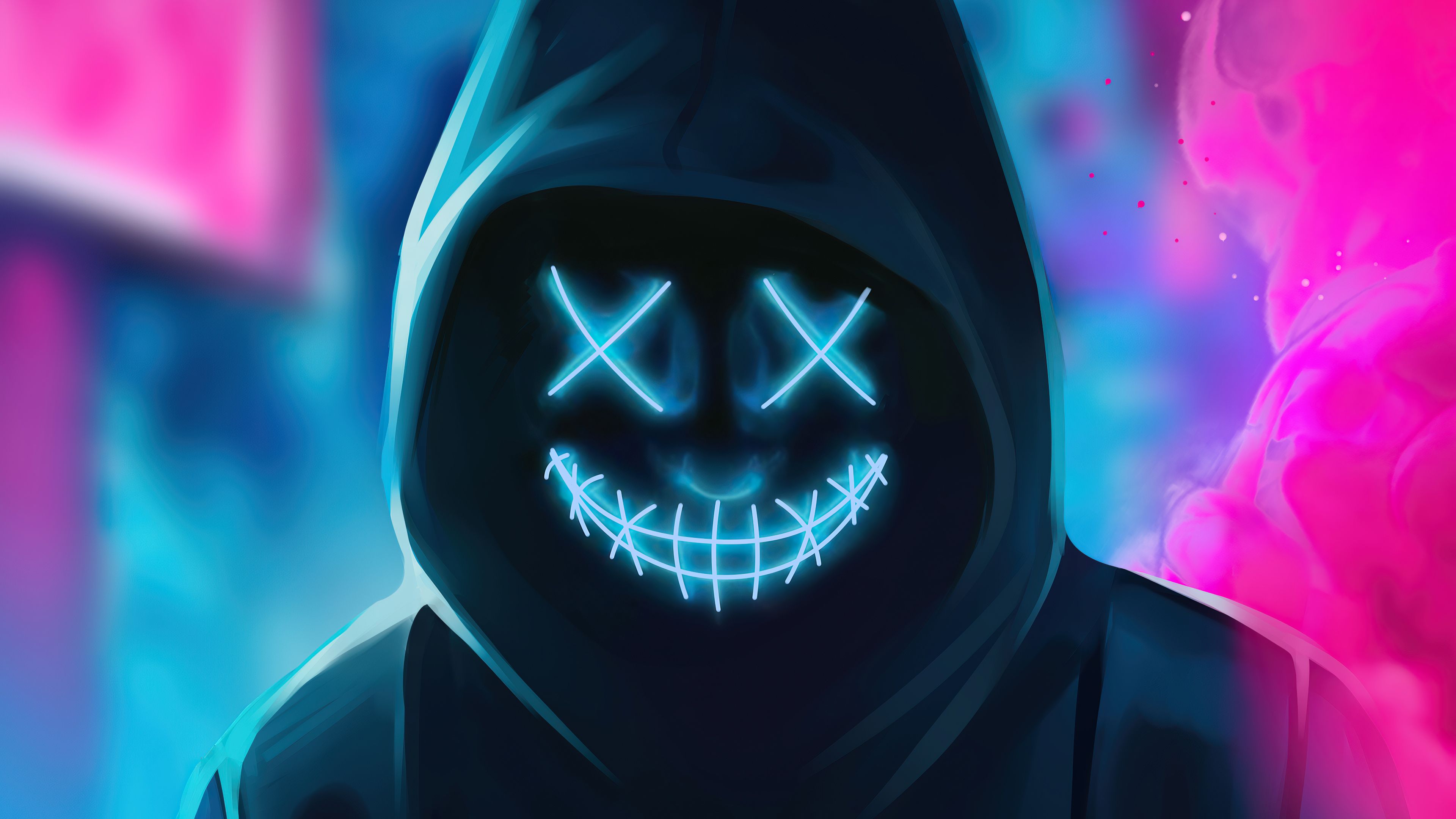 Neon Guy Mask Smiling 4k, HD Artist, 4k Wallpaper, Image, Background, Photo and Picture