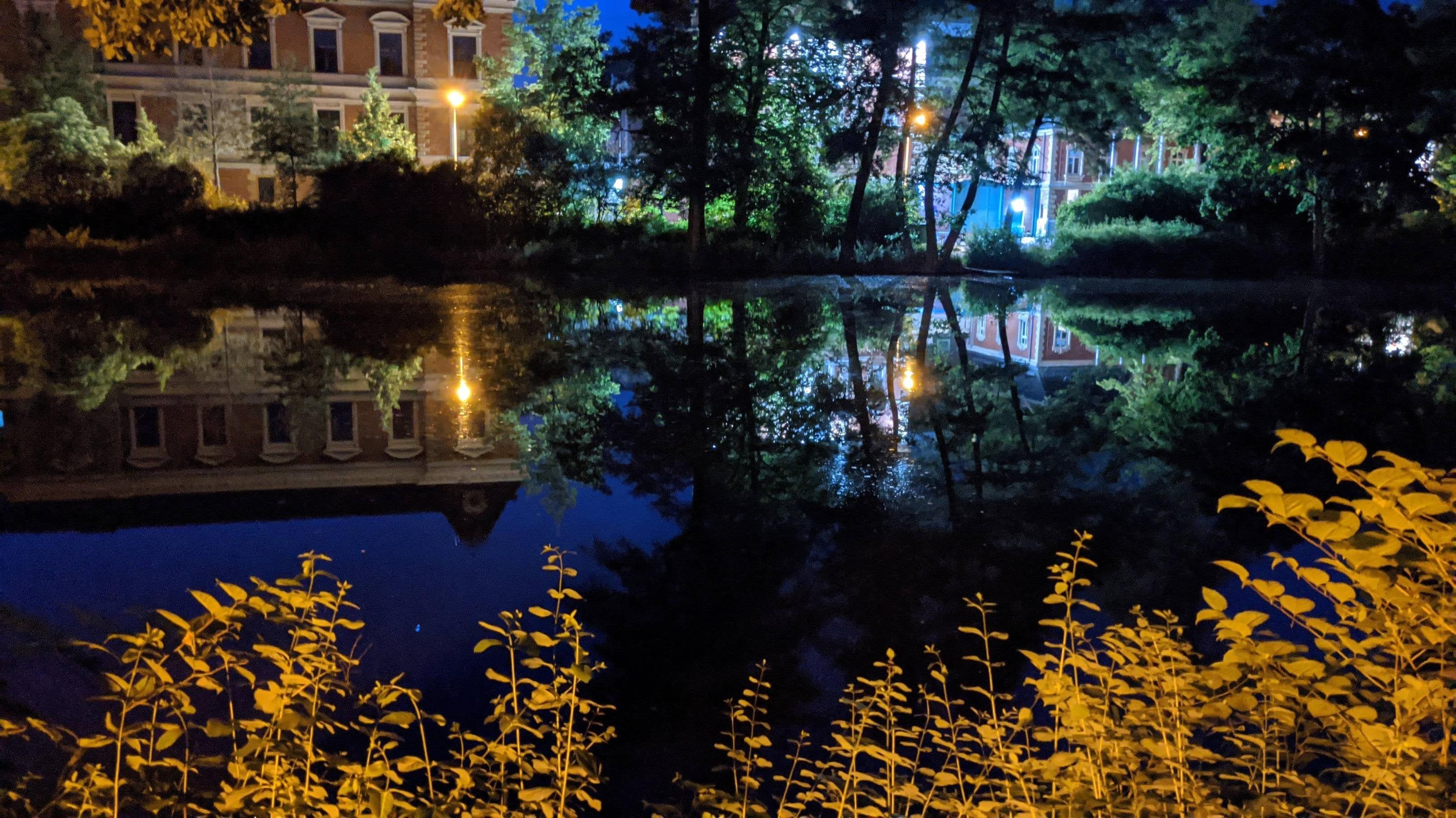Night reflections in a pond 4032x2268 .reddit.com