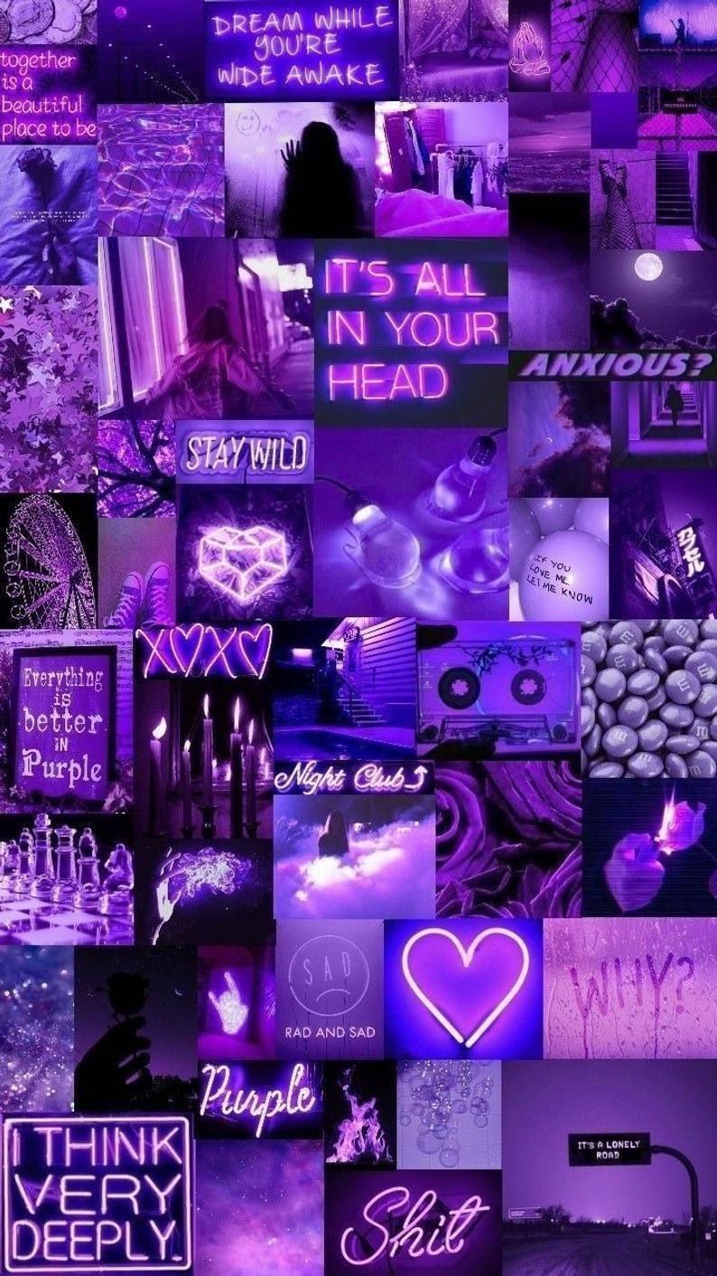Purple Aesthetic wall photo collage .com
