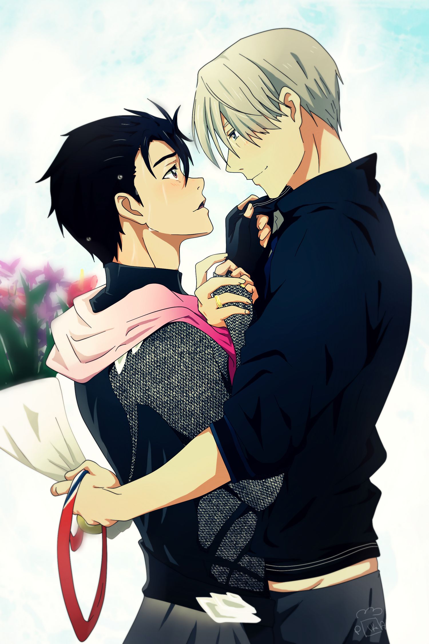 Yuri On Ice, beijo, casal, gelo, HD phone wallpaper