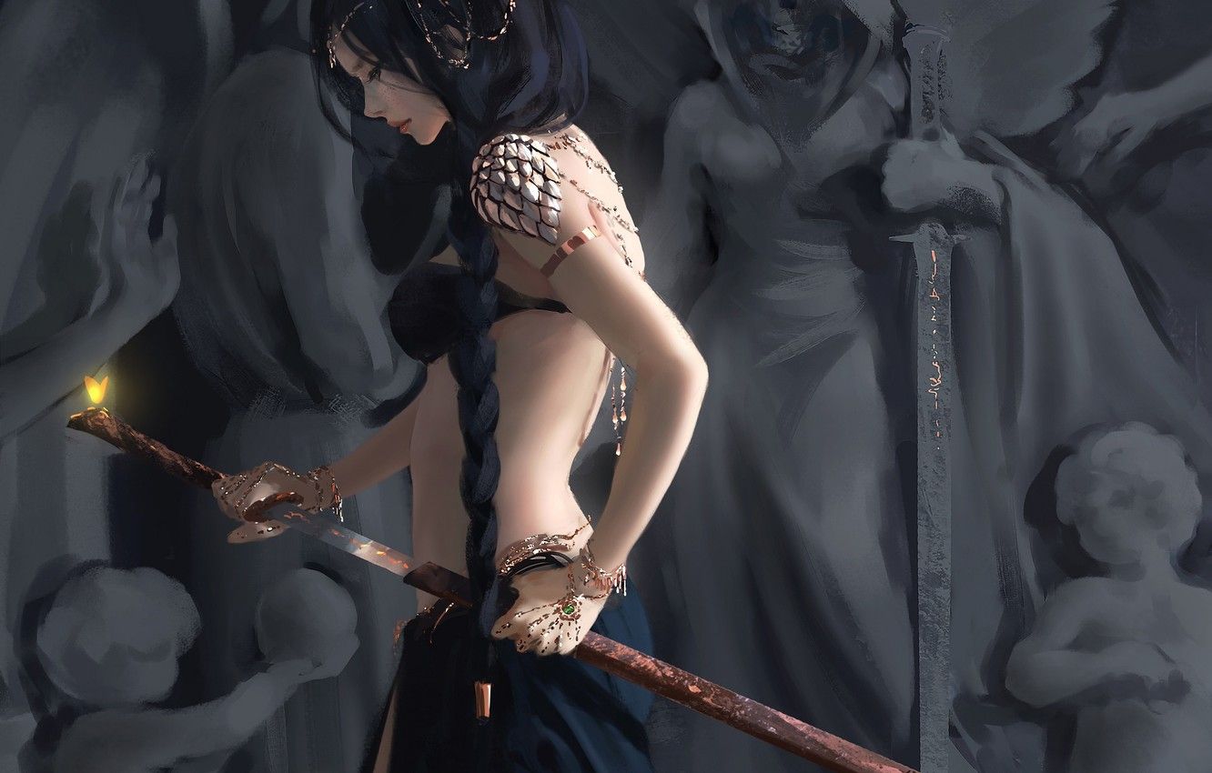 girl, sword, Ghost Blade, Wlop .goodfon.com