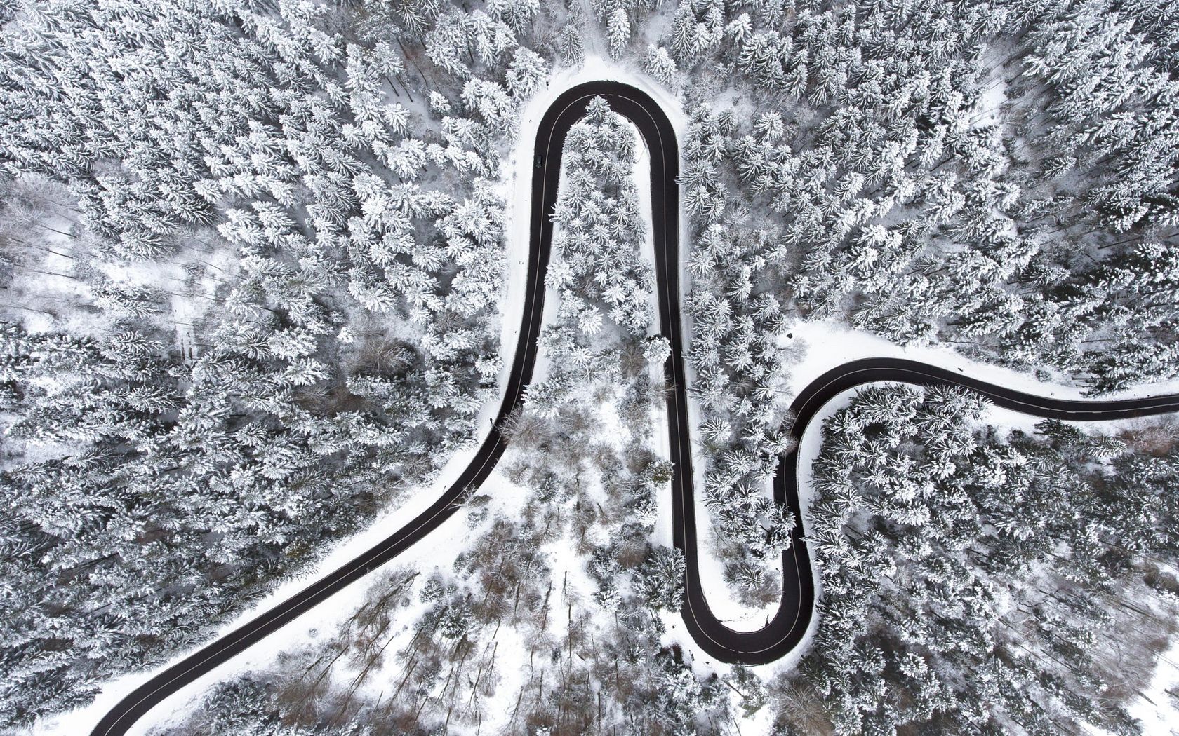 Road Snow Covered Aerial View Forest .wallha.com
