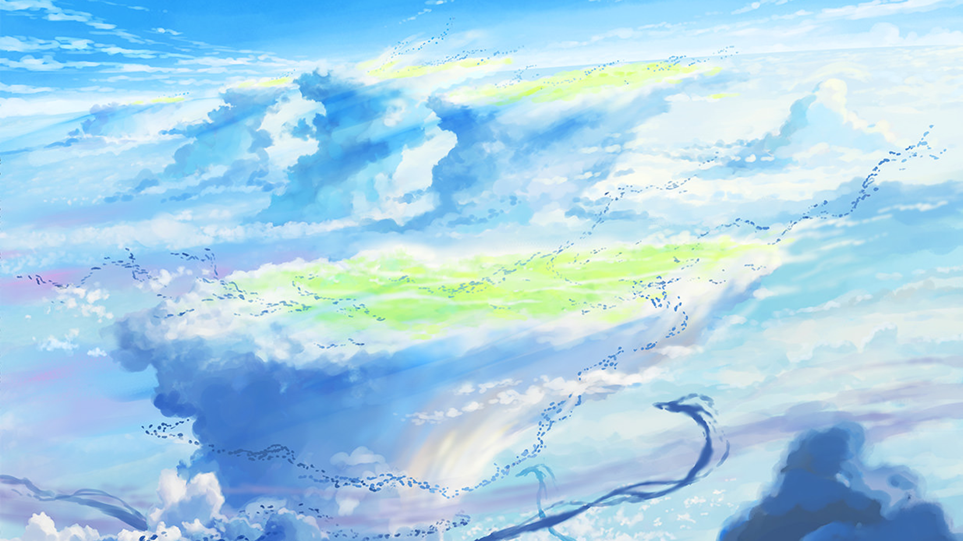 Weathering With You Makoto Shinkai Anime Blue Sky Clouds Cyan Light Blue Wallpaper:1920x1080