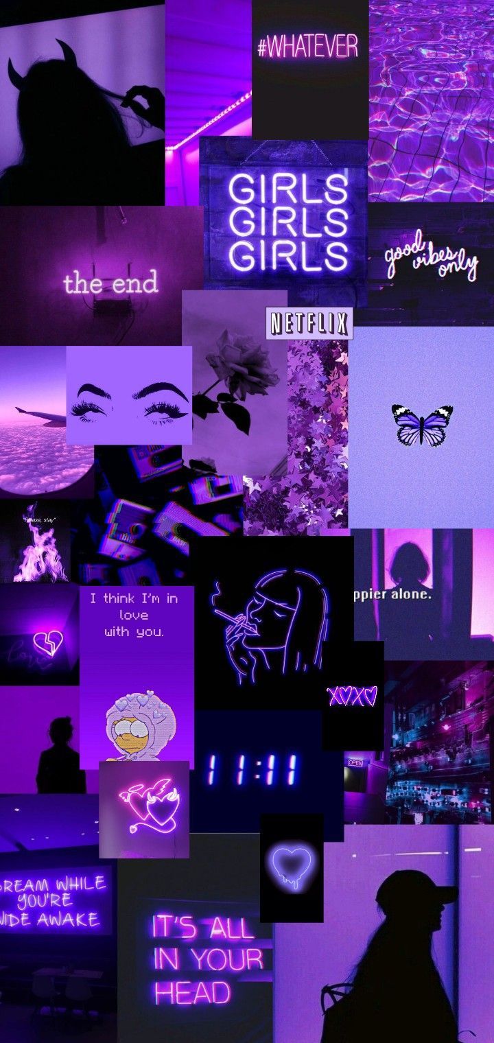 neon purple aesthetic wallpaper collage