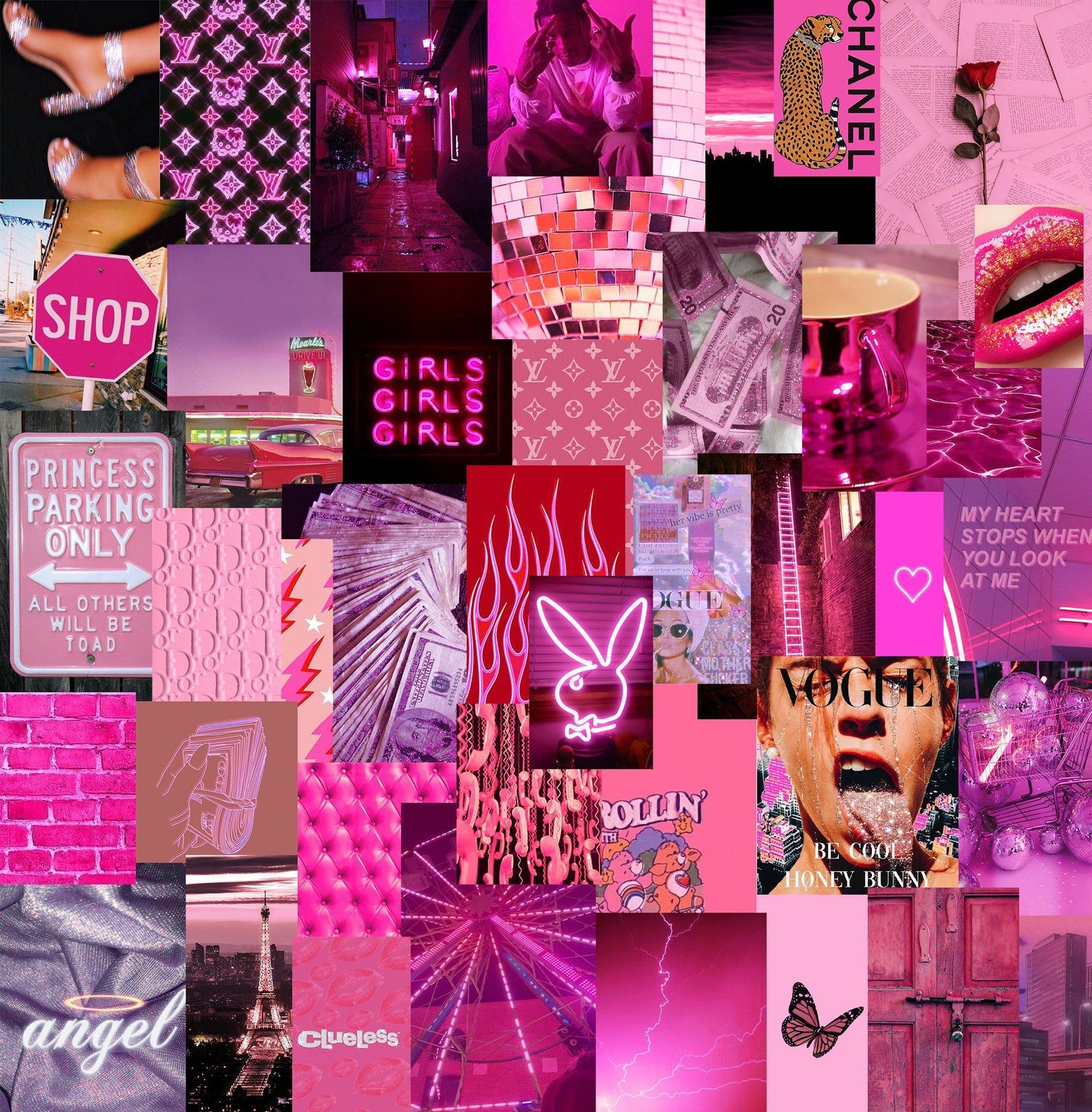 Neon Pink Colors Wall Collage Kit in .com