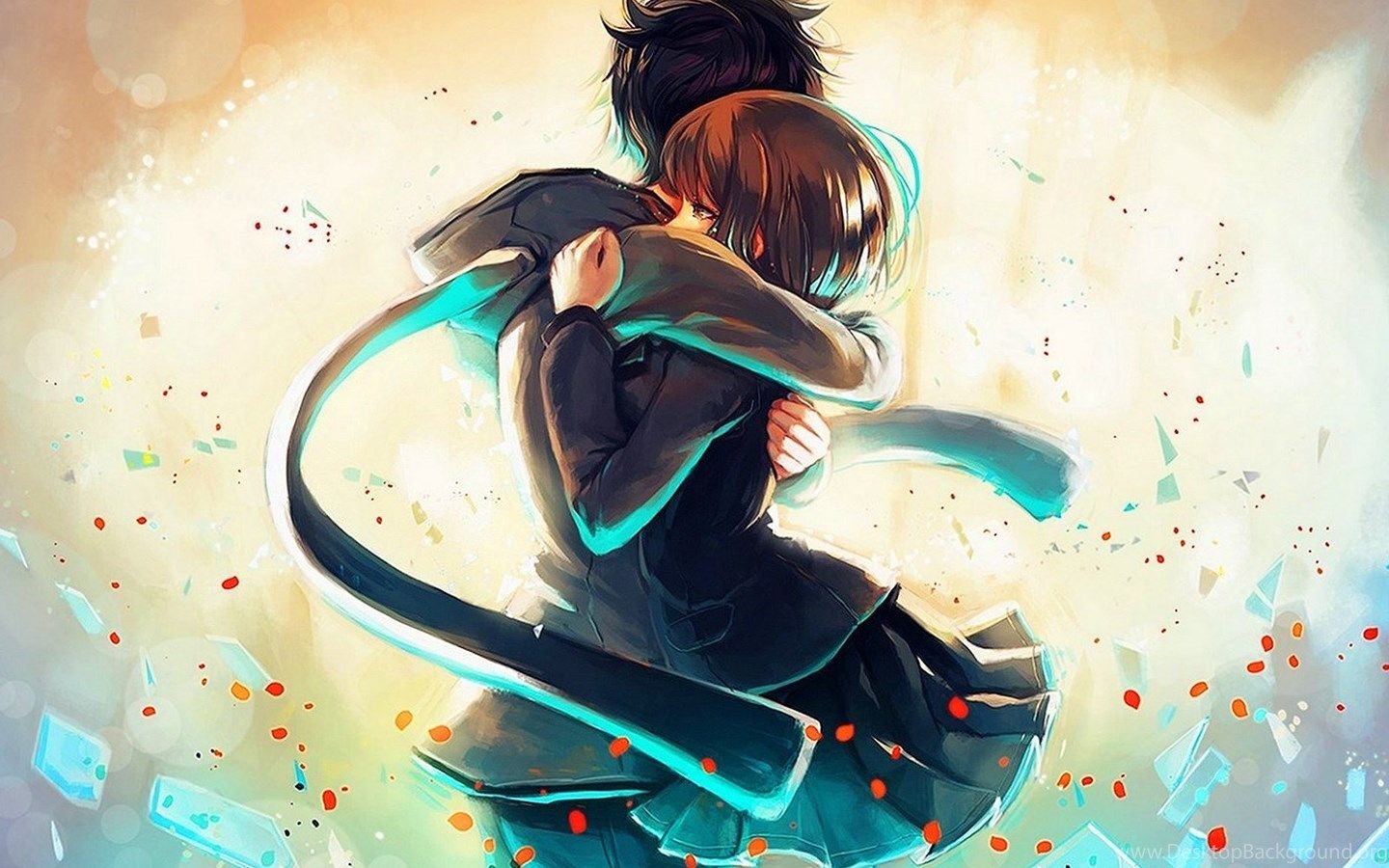 Anime Girl Boy Hug Love Art HD .desktopbackground.org
