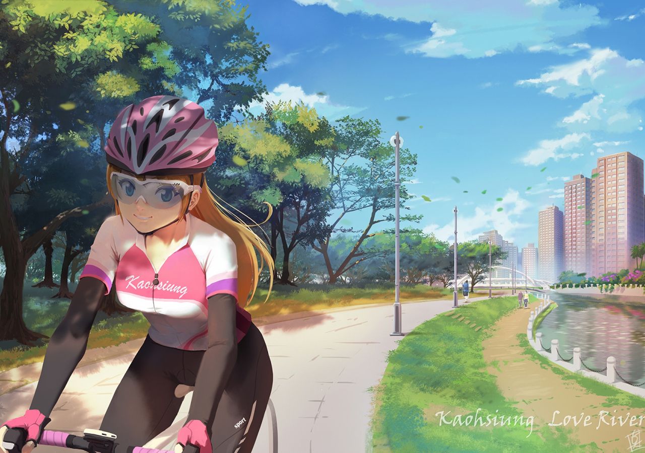 Download wallpaper 1280x1280 guy, bike, alone, clouds, anime ipad, ipad 2,  ipad mini for parallax hd background