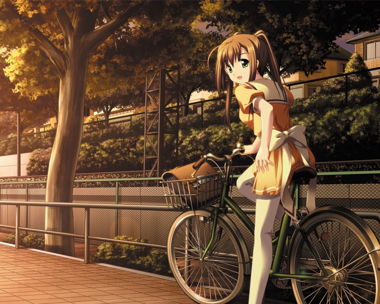 anime girls on. bicycles