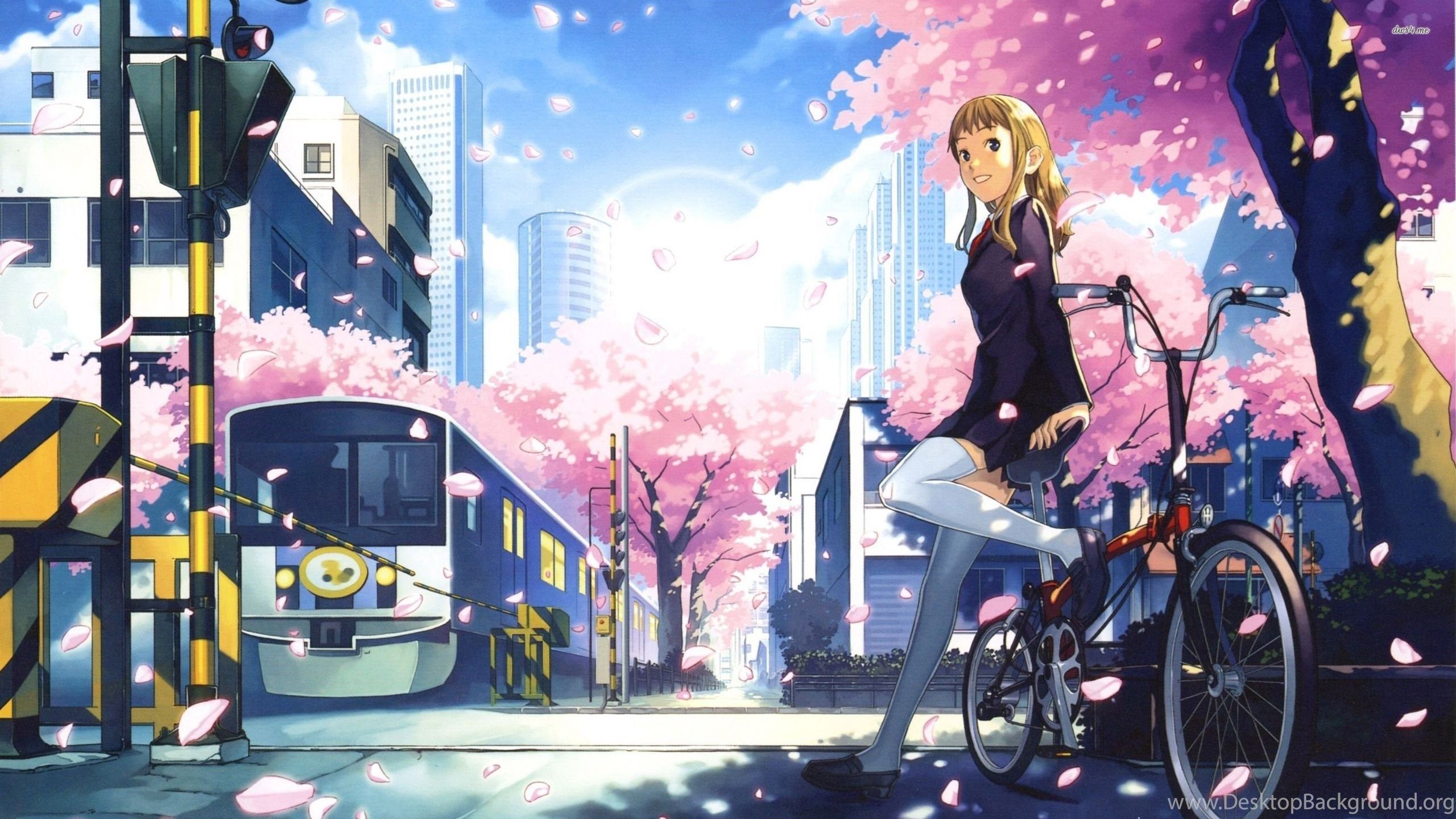 Schoolgirl On Her Bike Wallpaper Anime .desktopbackground.org