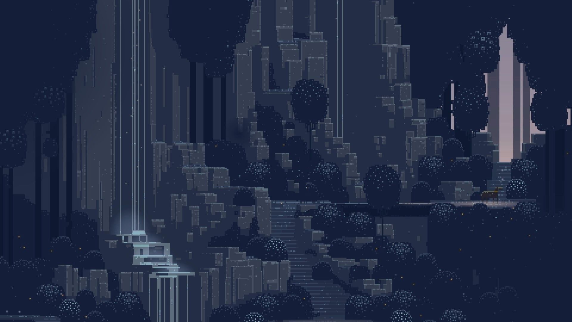 Waterfall (Pixel art) 1920×1080 .reddit.com
