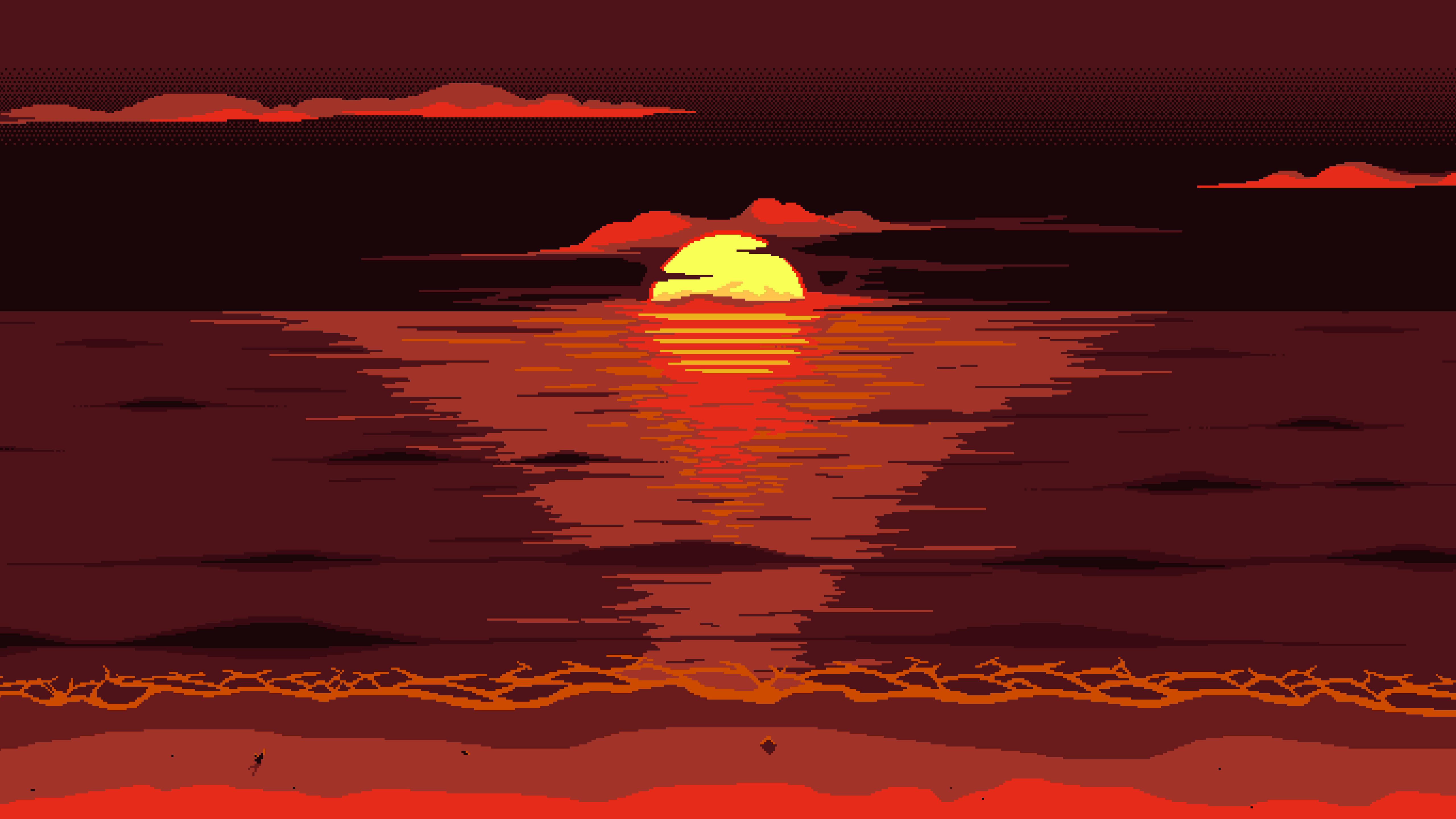 Red Dark Pixel Art Sunset 8k .hdqwalls.com