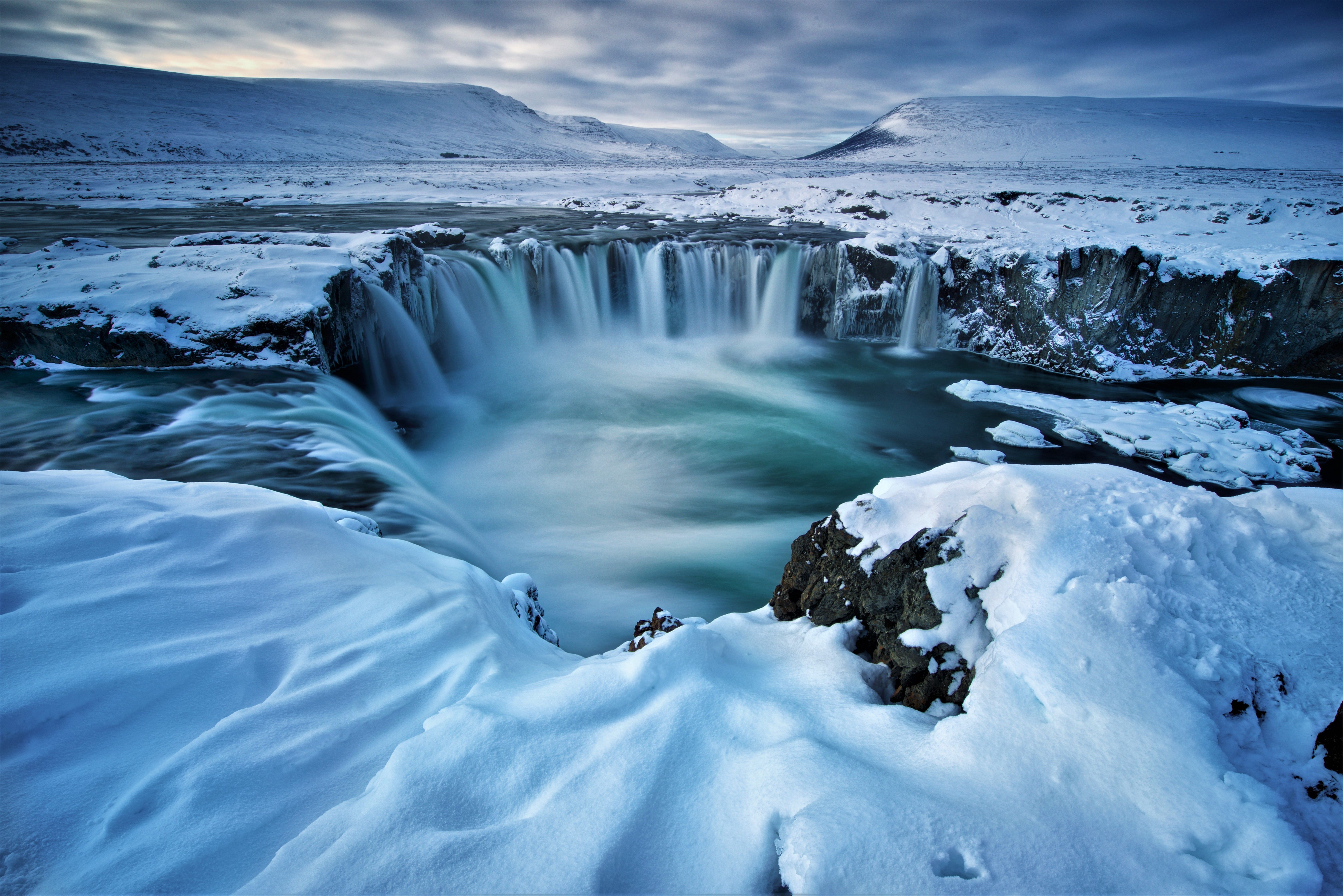 Godafoss Ice Iceland Snow Waterfall .wallha.com