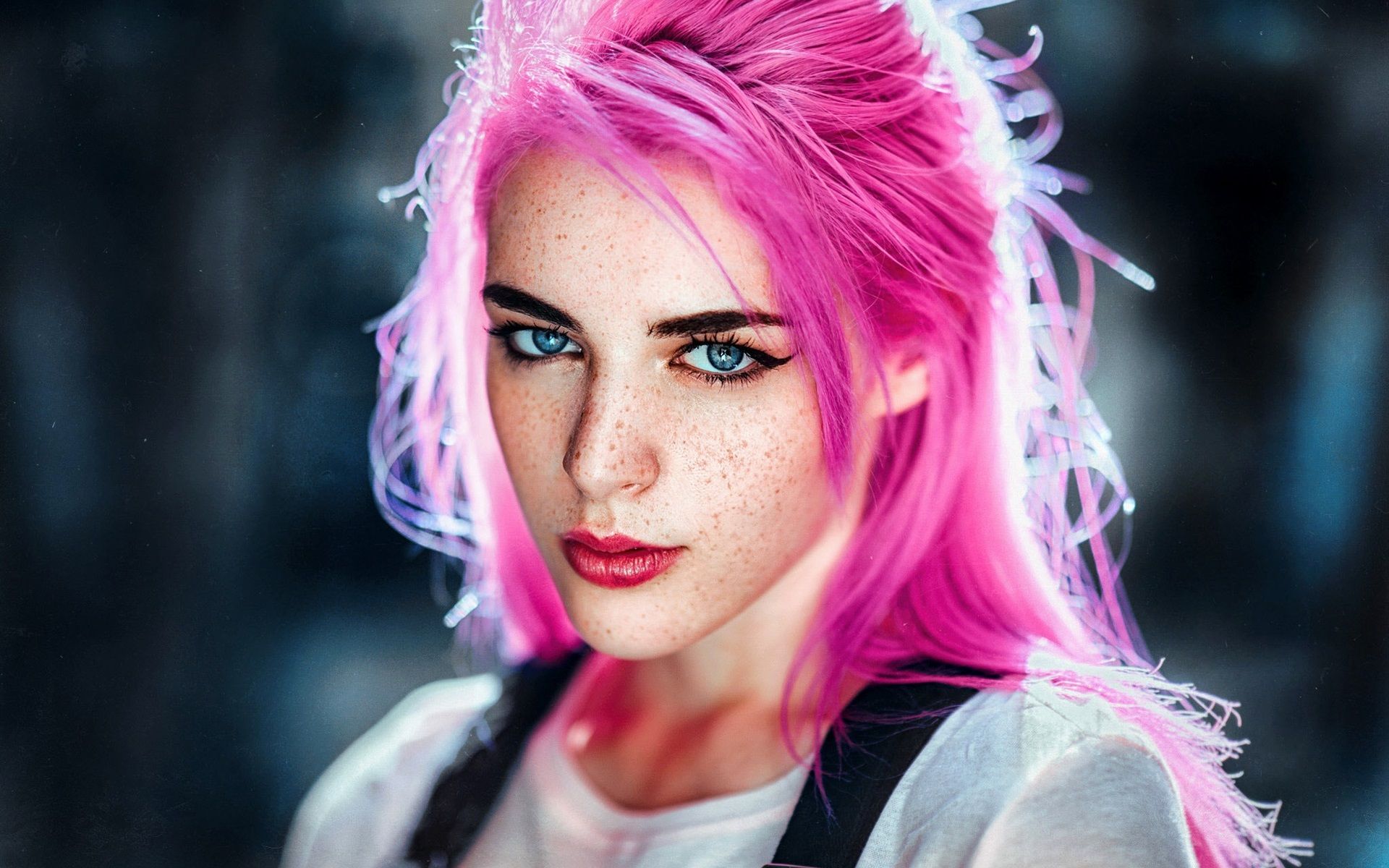 Wallpaper Pink Hair Girl, Freckles .best Wallpaper.net