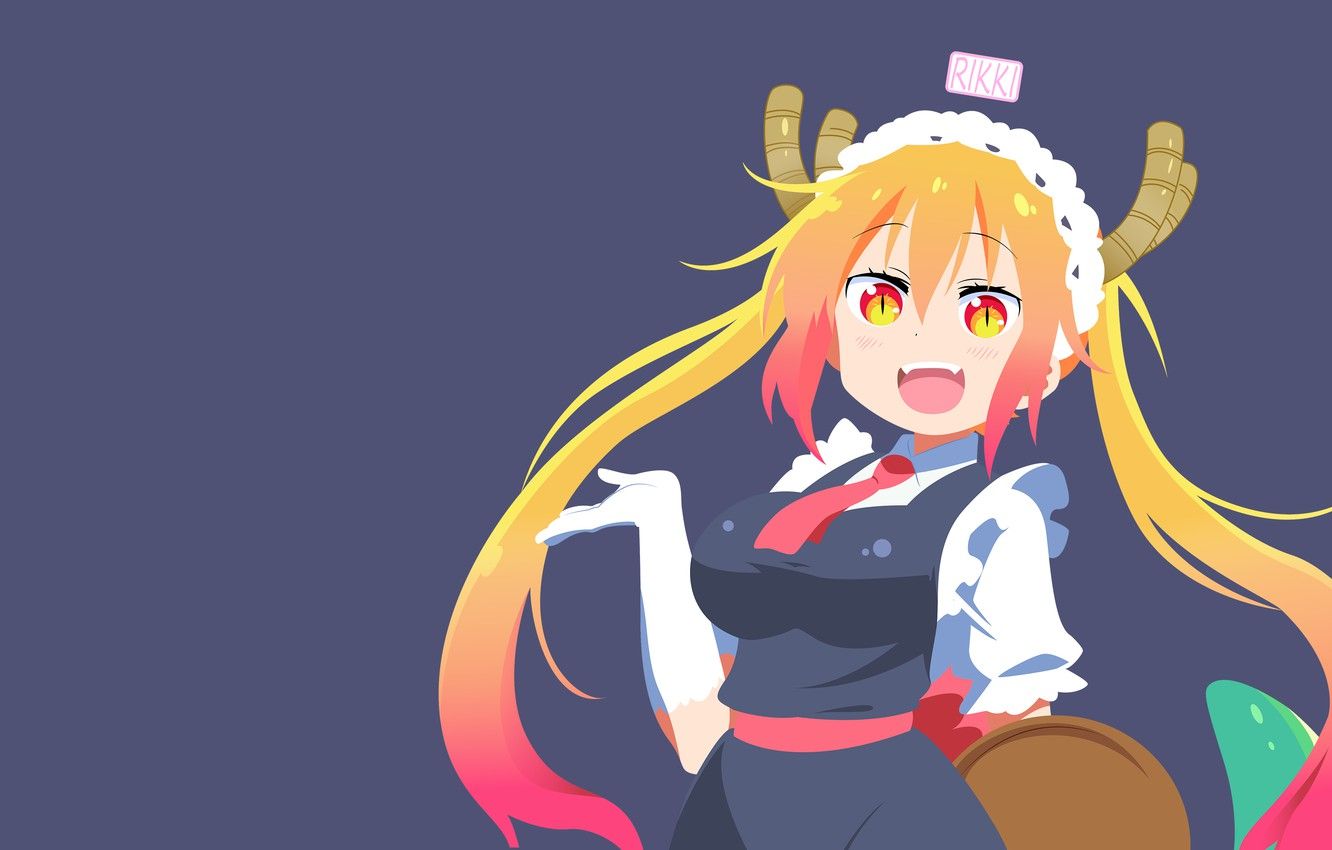 Wallpaper girl, smile, horns, Kobayashi San Chi no Maid Dragon image for desktop, section сёнэн