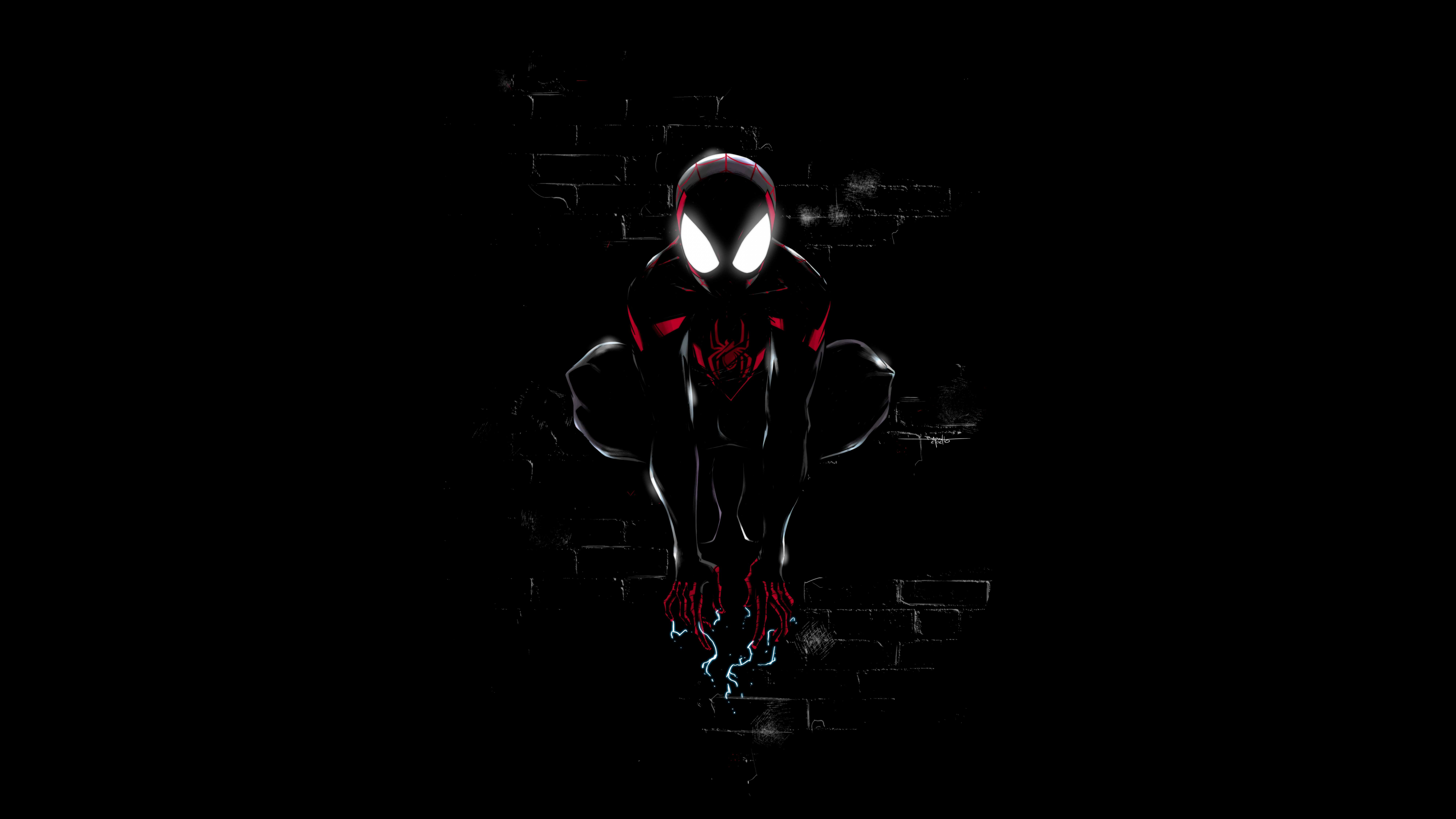 Miles Morales 4K Wallpaper, Spider Man, Dark, Black Background, Artwork, 5K, 8K, Graphics CGI