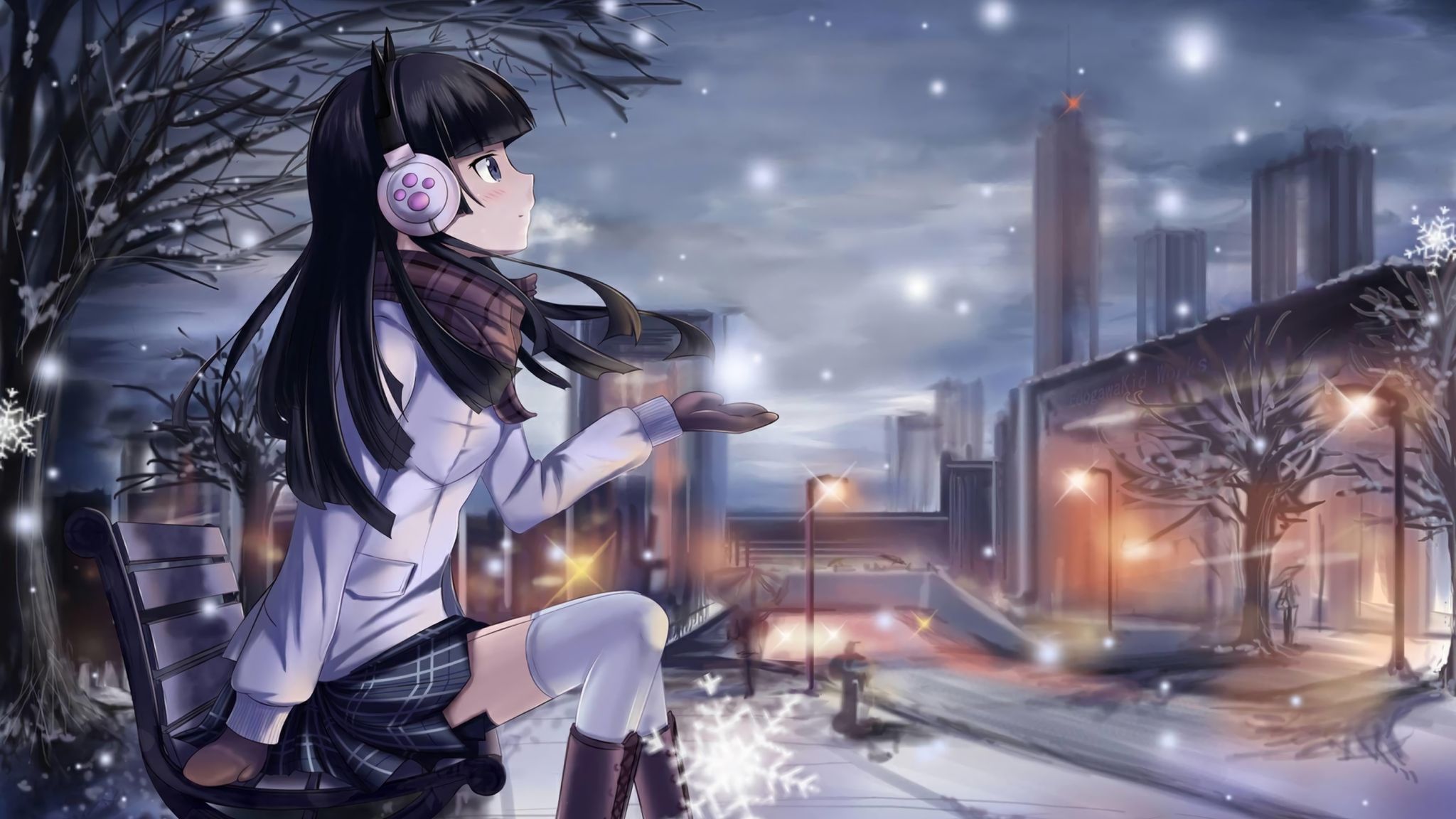 Anime Girl Winter Night 5k .hdqwalls.com