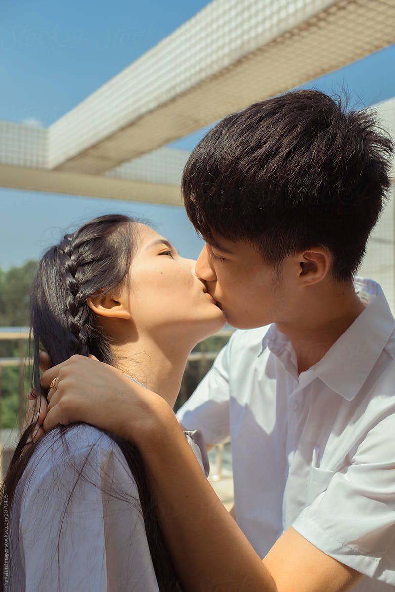 Young Asian College Couple Kissing by Pansfun Image, Kissing